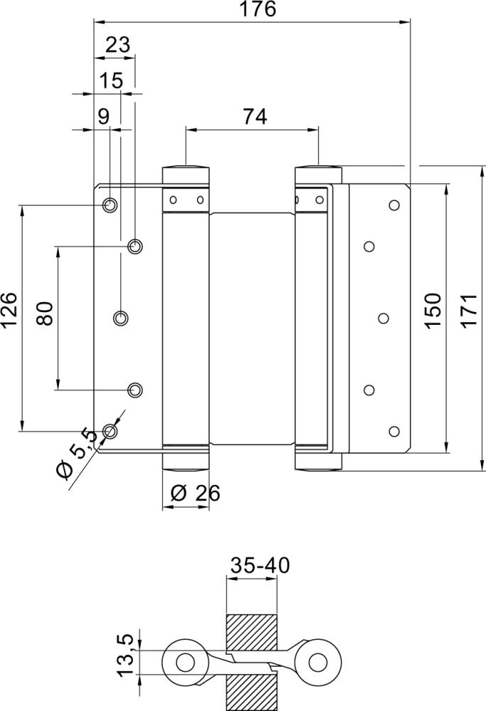 DENI Tür-Pendeltürband 3982, Gr. 36, 150mm matt