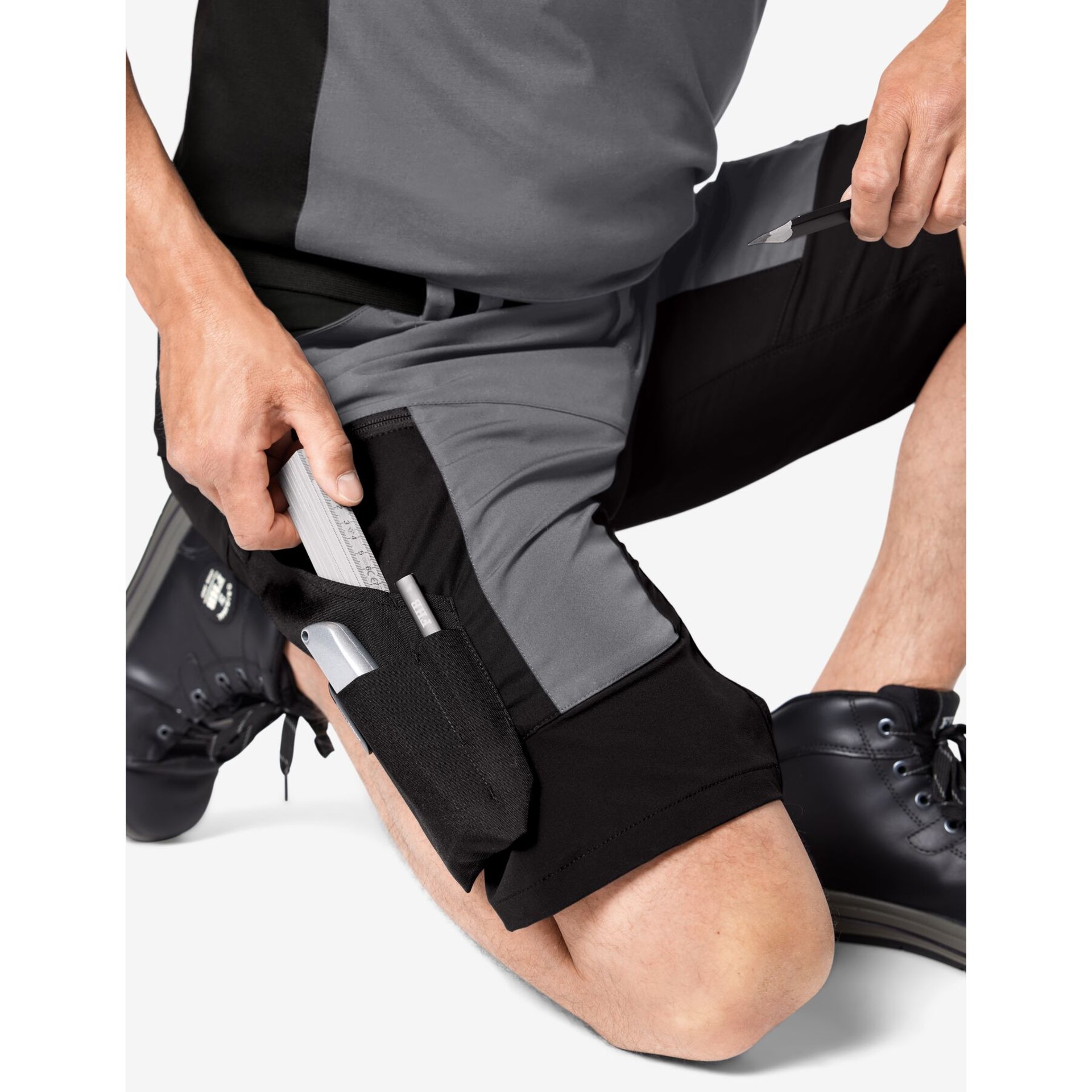 KIM Bermuda elastisch grau-schwarz 52
