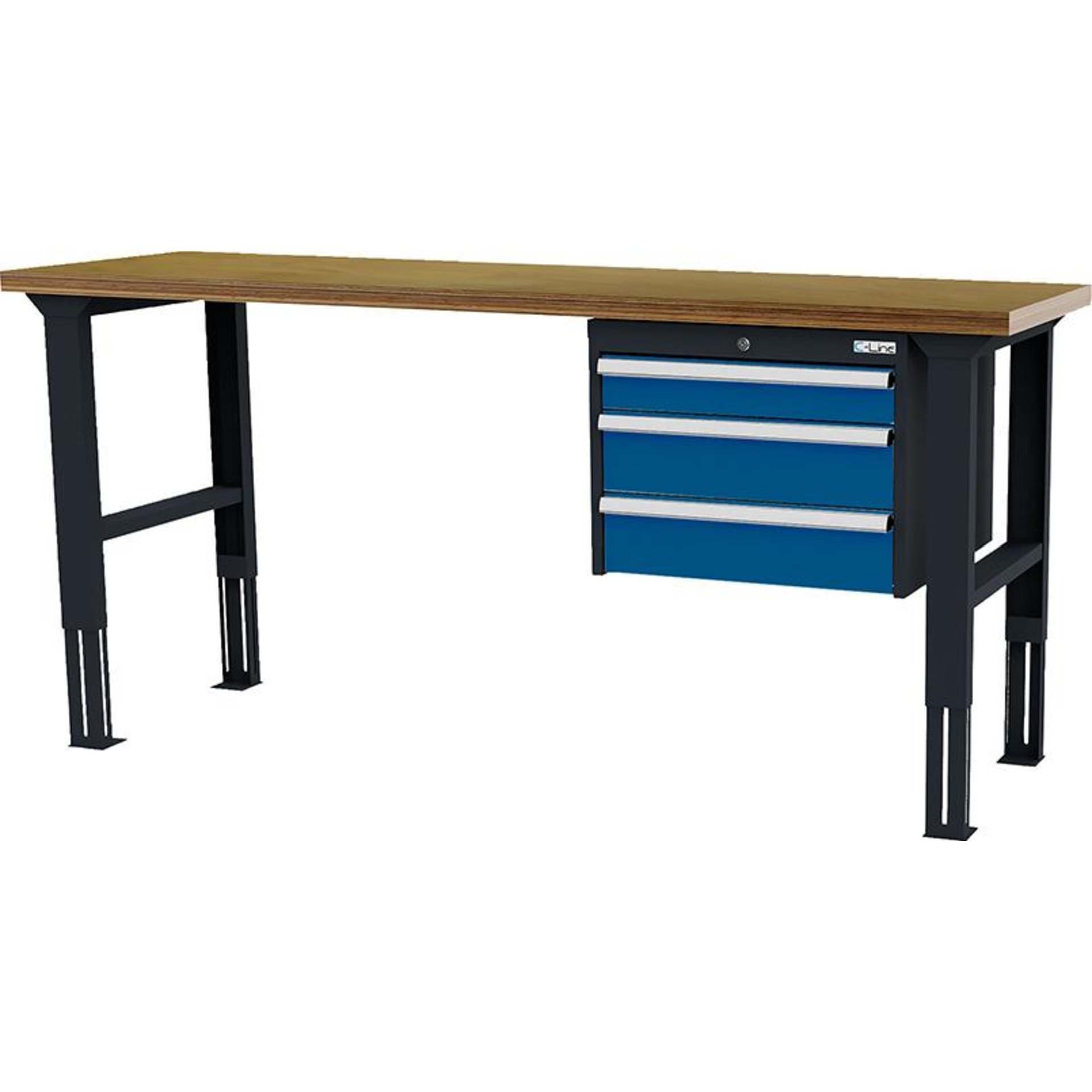 Arbeitstisch höhenvers. mit 3 Schubladen B2000xT600xH760-1060 mm RAL 7016/5010 Buche MP