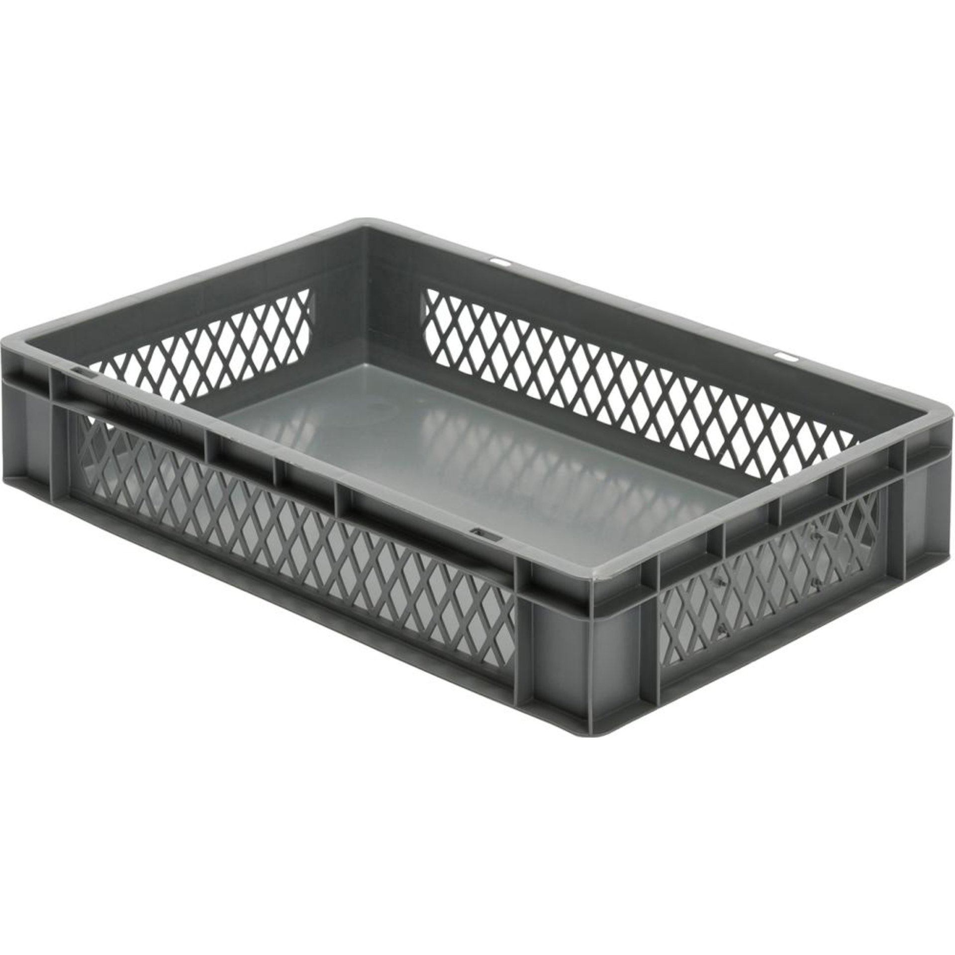 Transport-Stapelkasten B400xT300xH320 mm grau, Wände durchbrochen mit Griffloch LA-KA-PE