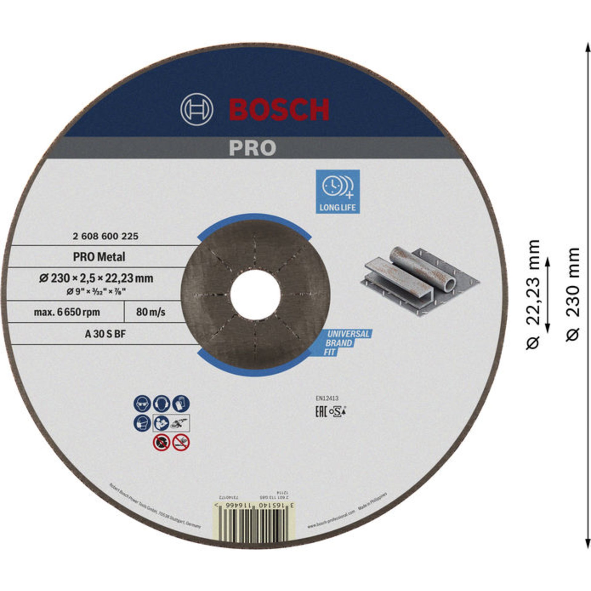 PRO Metal Trennscheibe, 230 x 2,5 x 22.23 mm, gekröpft, oSa