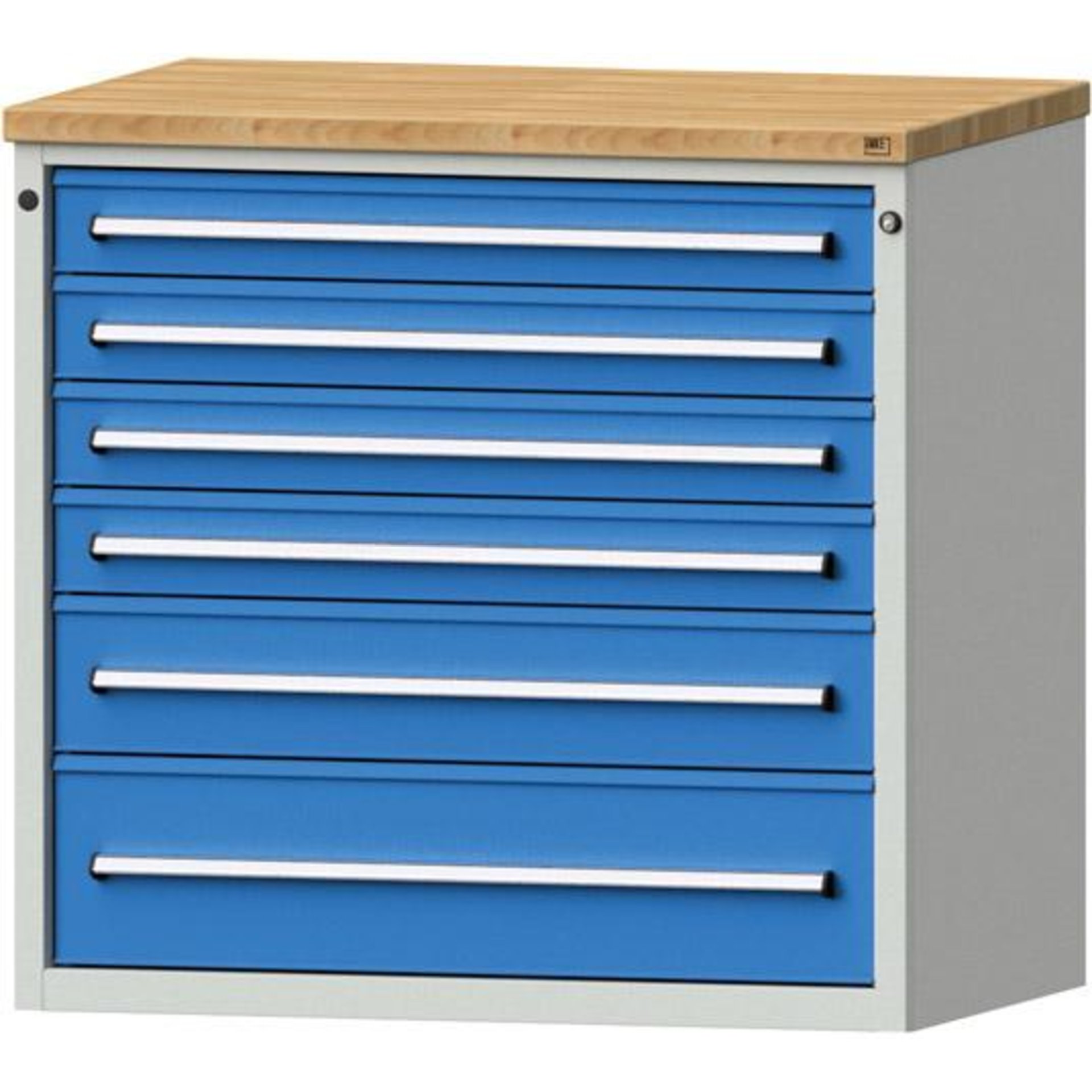 Anke Schubladenschrank B1060xT700xH1020mm RAL 7035/5012 6 Schubladen