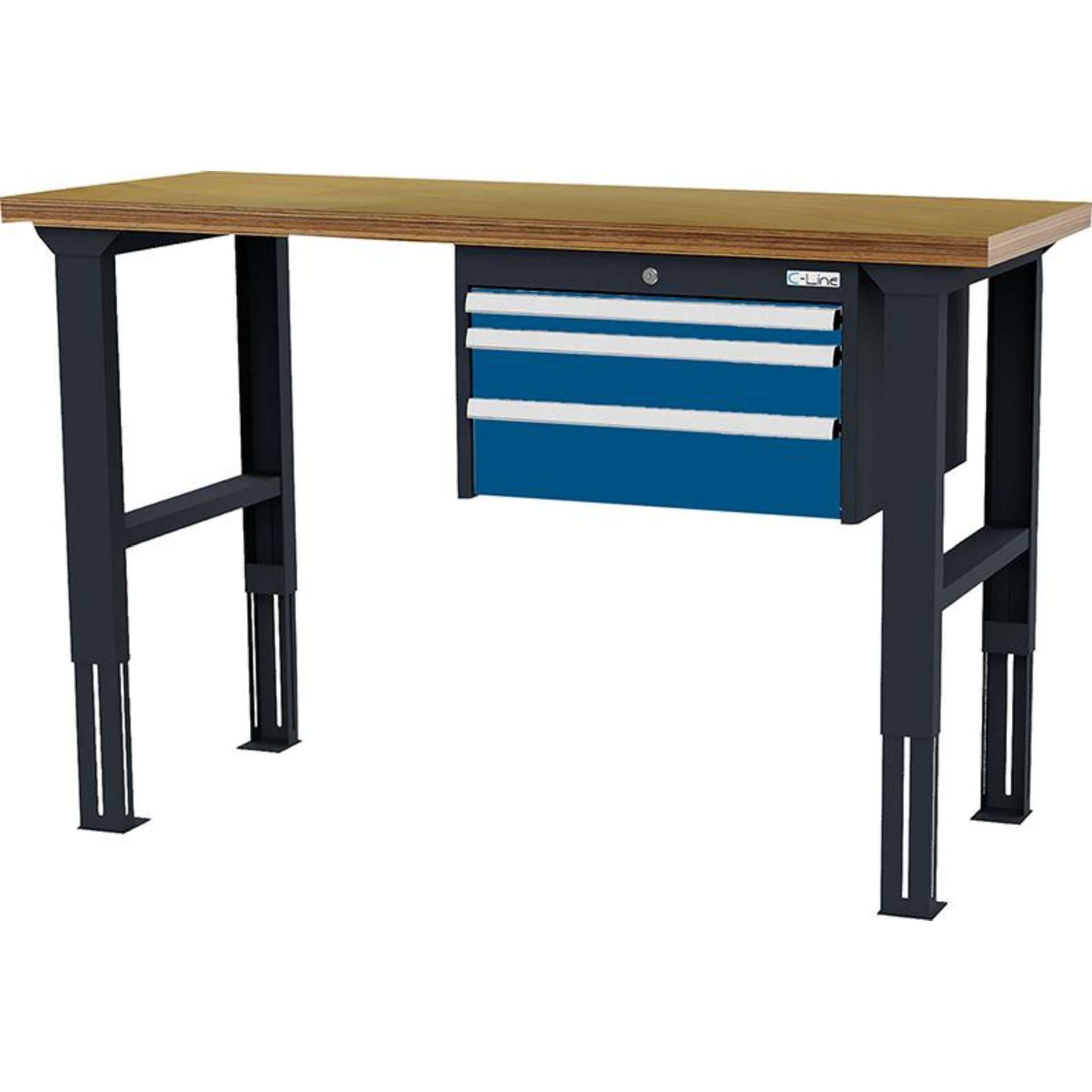 Arbeitstisch höhenvers. mit 3 Schubladen B1500xT600xH760-1060 mm RAL 7016/5010 Buche MP