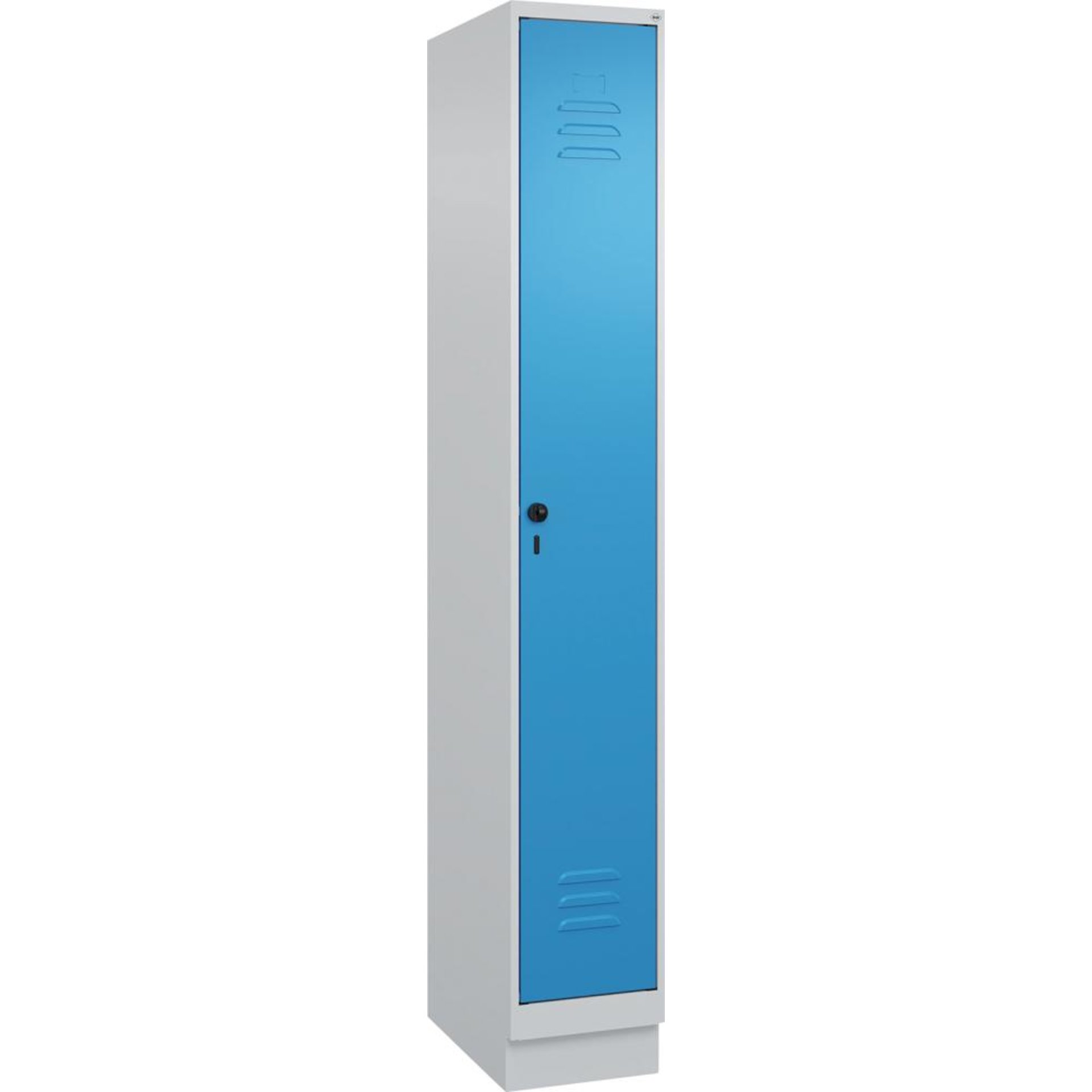 Gard.-Schrank TW CLASSIC B300xT500xH1950 mm RAL 7035/5012, 1 Abteil mit 100 mm hohem Sockel