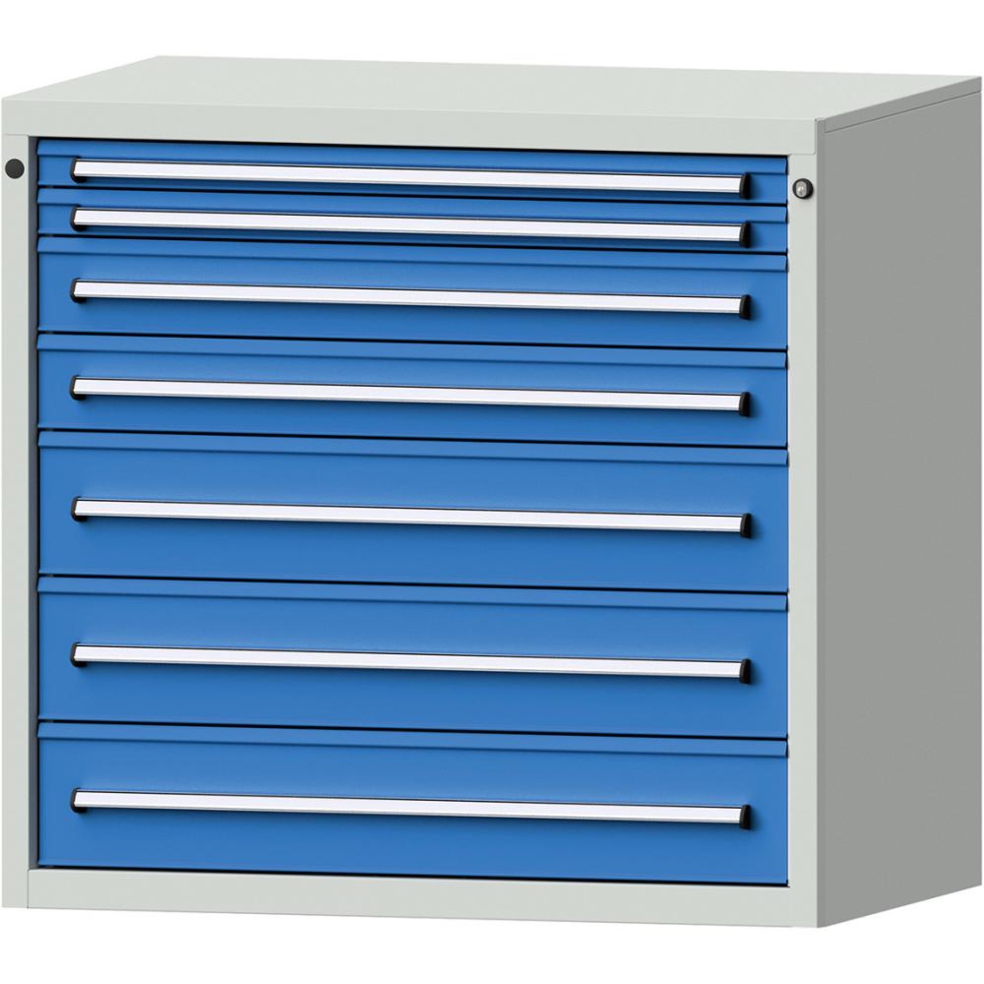Format Schubladenschrank B1060xT675xH1000mm RAL7035/5012 7 Schubladen 75kg