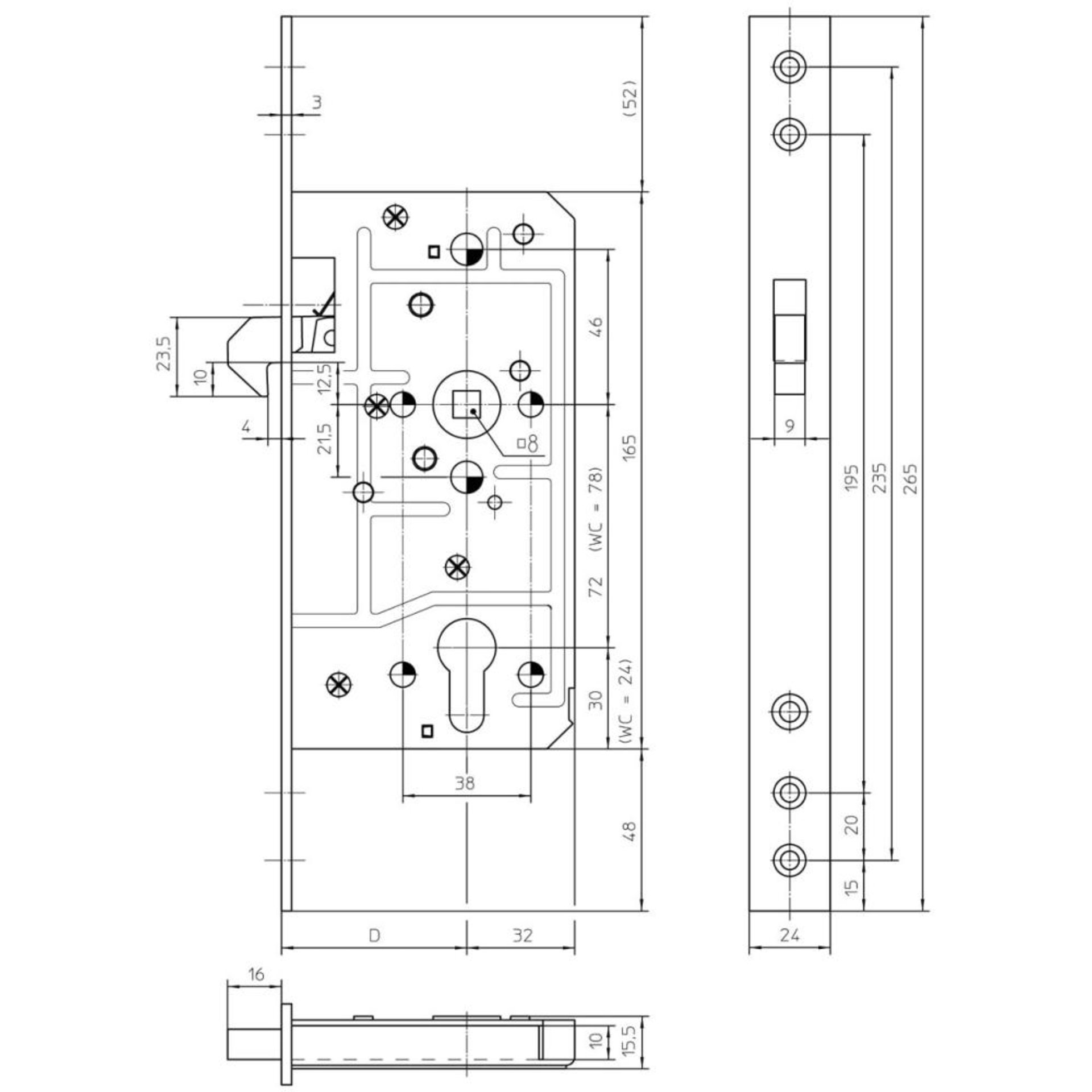 ST-Einsteckschloss, PZ,E72,VK8,D65,20rd,DL/DR