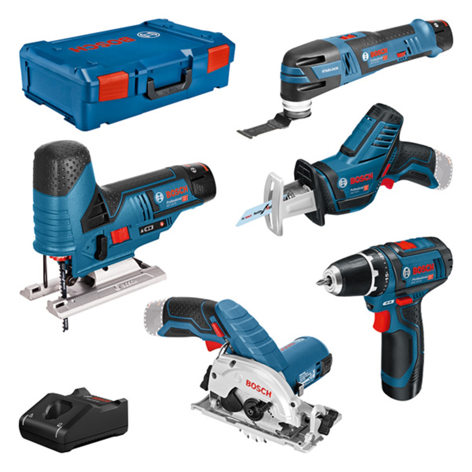 Combo Kit Set mit 5 12V-Werkzeugen: GSR+GST+GOP+GKS+GSA+3x GBA 3.0Ah+GAL+XL-BOXX