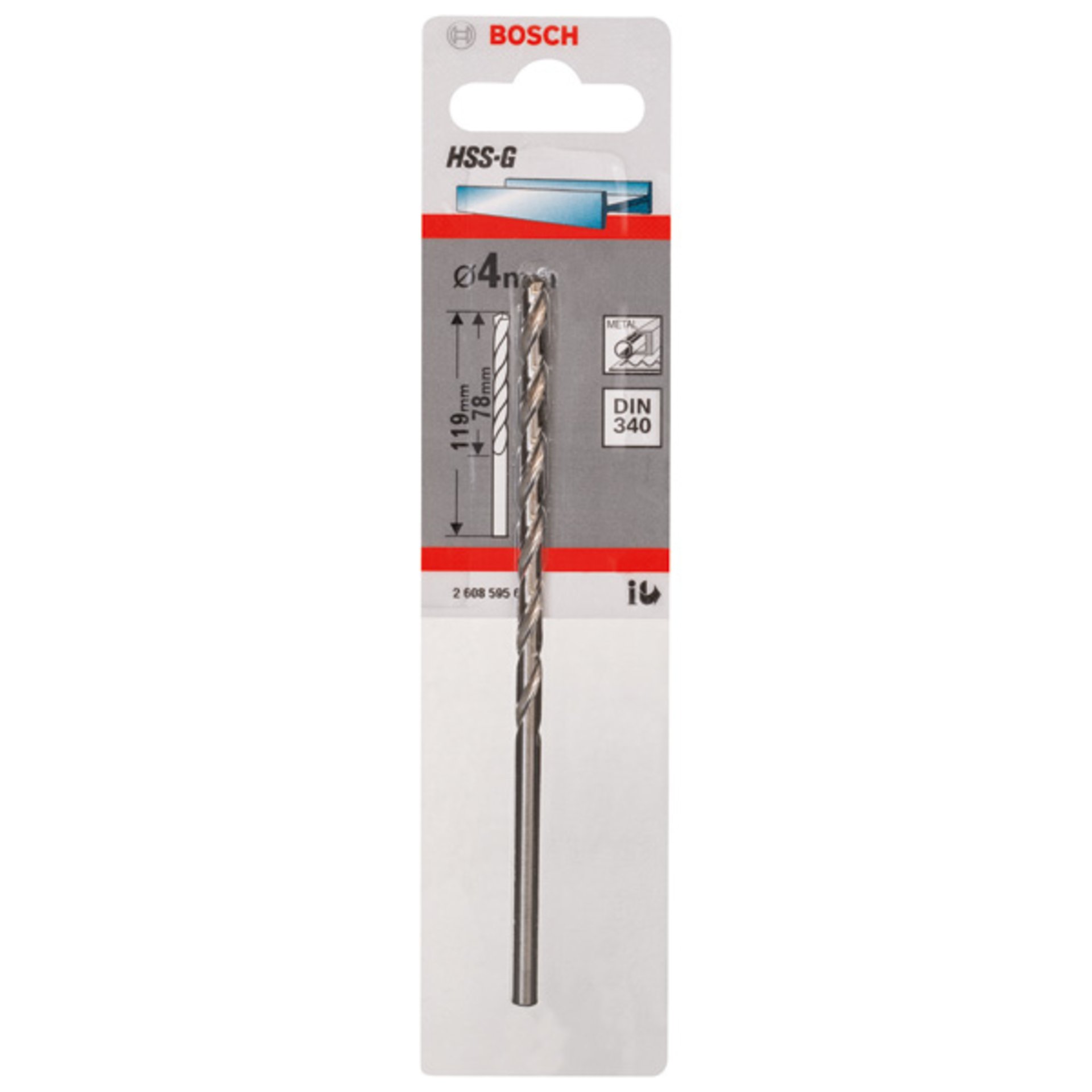 Metallbohrer HSS-G, DIN 340, 4 x 78 x 119 mm, 1er-Pack