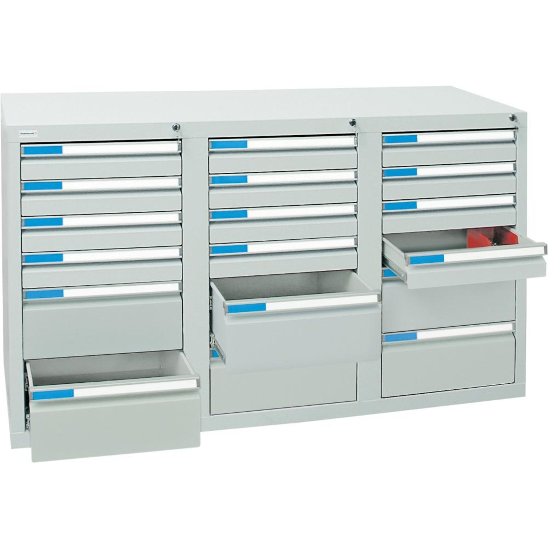 Format Schubladenschrank B500xT1500xH900mm RAL 7035/7035 18 Schubladen 75kg