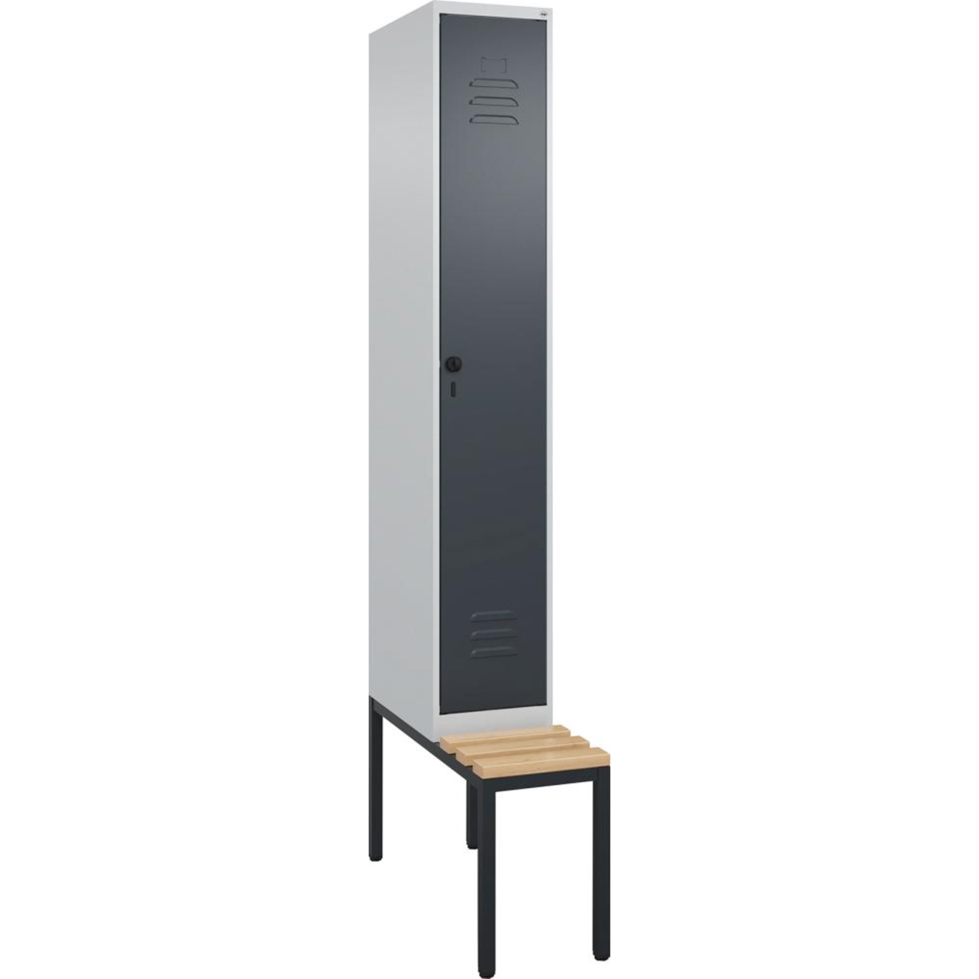 Gard.-Schrank TW CLASSIC B300xT500xH2120 mm RAL 7035/7016, 1 Abteil mit untergeb. Sitzbank