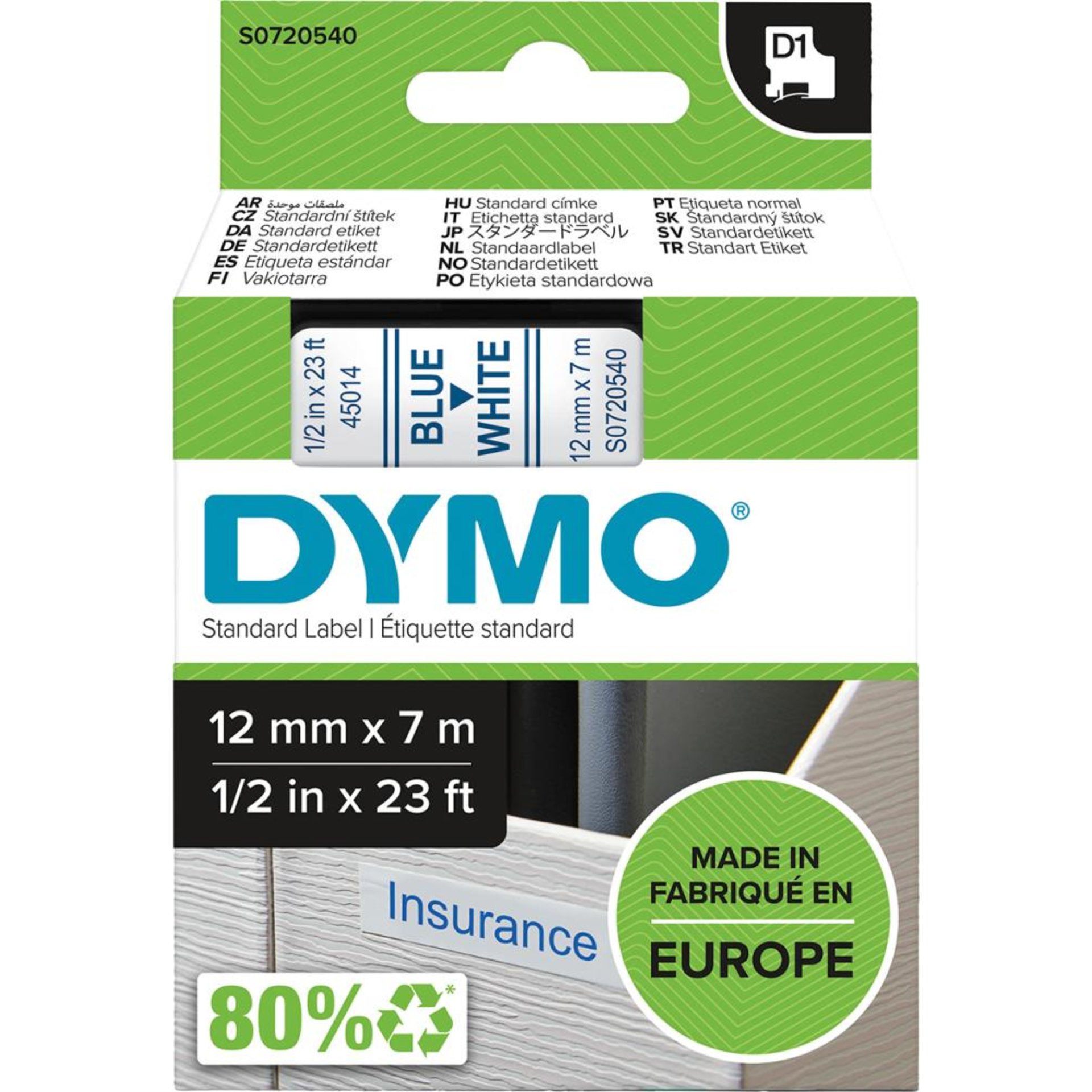 Schriftband D1 45014 blau/weiß 12mmx7m DYMO