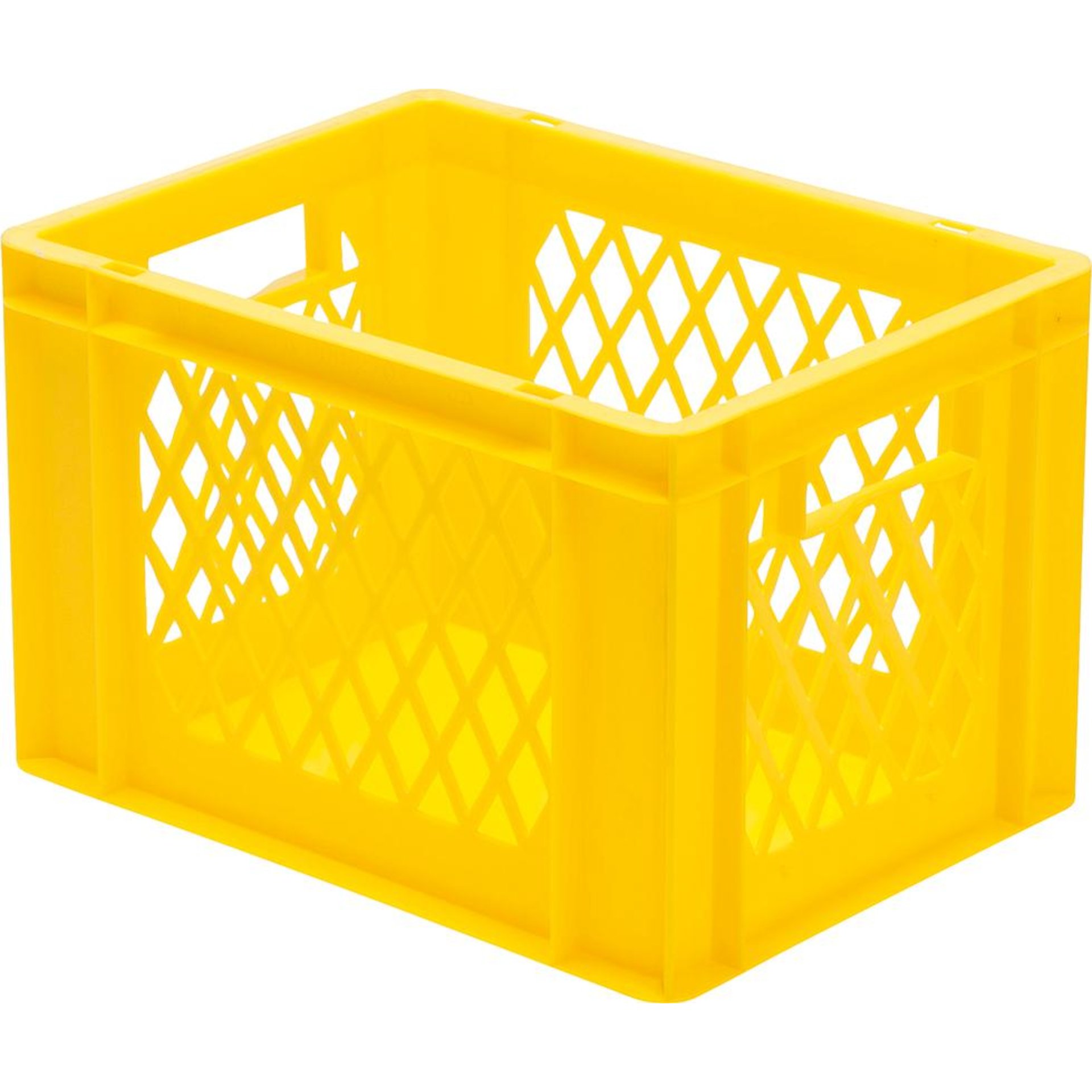 Transport-Stapelkasten B400xT300xH320 mm gelb, Wände durchbrochen mit Griffloch LA-KA-PE