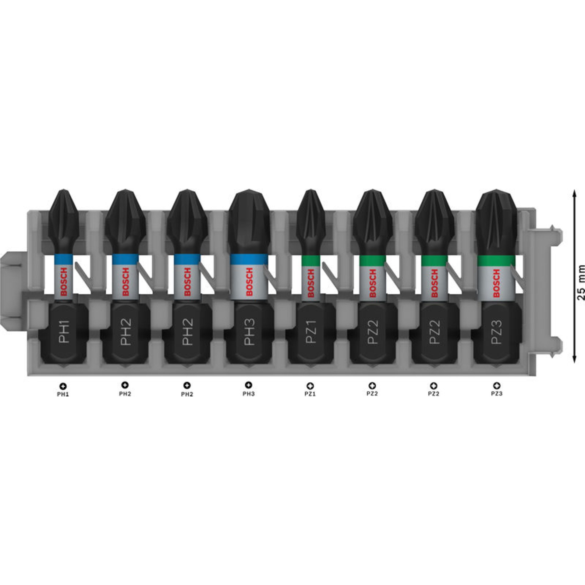 PRO Impact Schrauberbit-Set, PH1/PH2/PH3/PZ1/PZ2/PZ3, 25 mm, 8-tlg