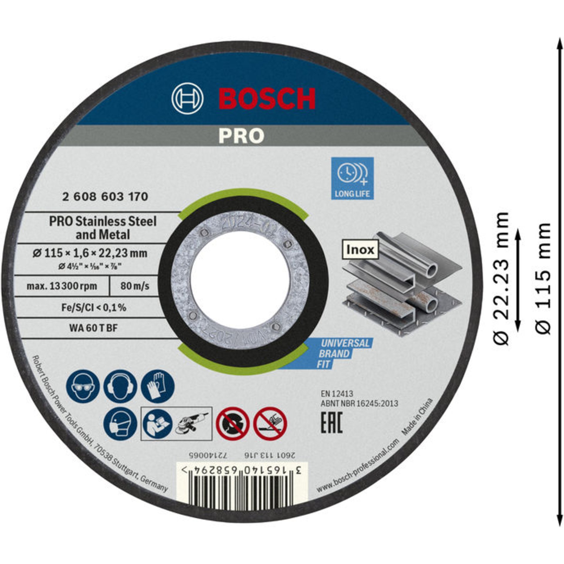 PRO Stainless Steel and Metal Trennscheibe, 115 x 1.6 x 22.23 mm