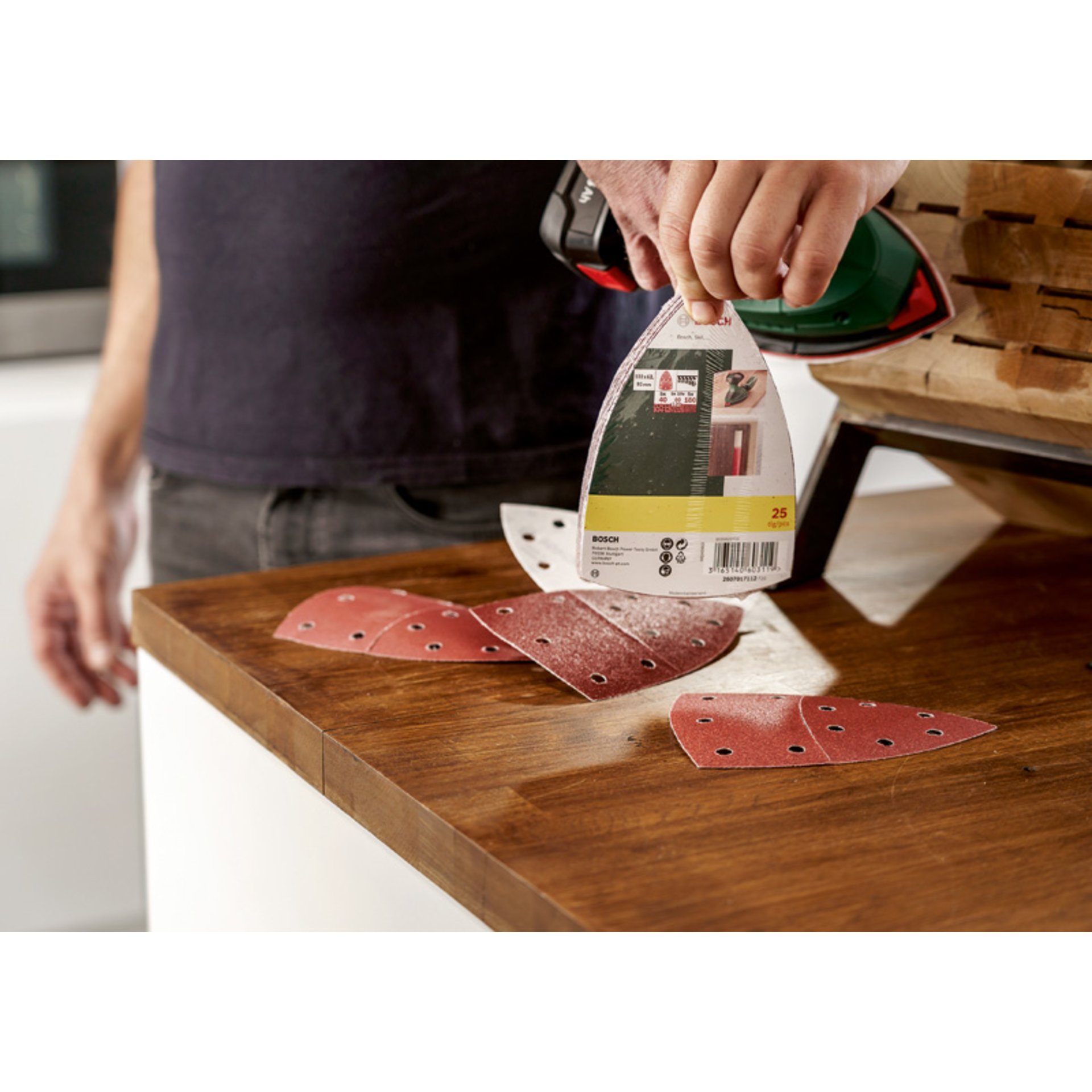 Schleifblatt-Set für Multischleifer, 25-teilig, 11 Löcher, 102 x 62 mm, 40 - 180