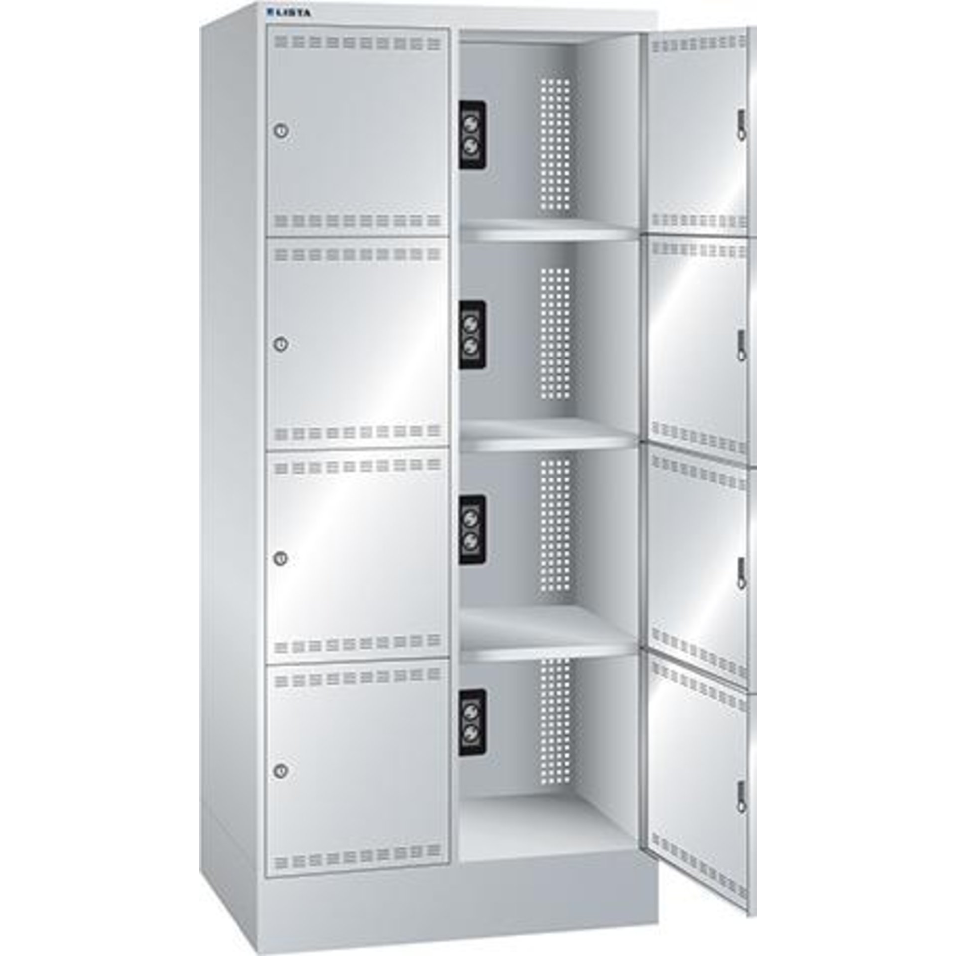 Akku-Fächerladeschrank B810xT585xH1790mm RAL 7035,2x4 Fächer 2x230V je Fach