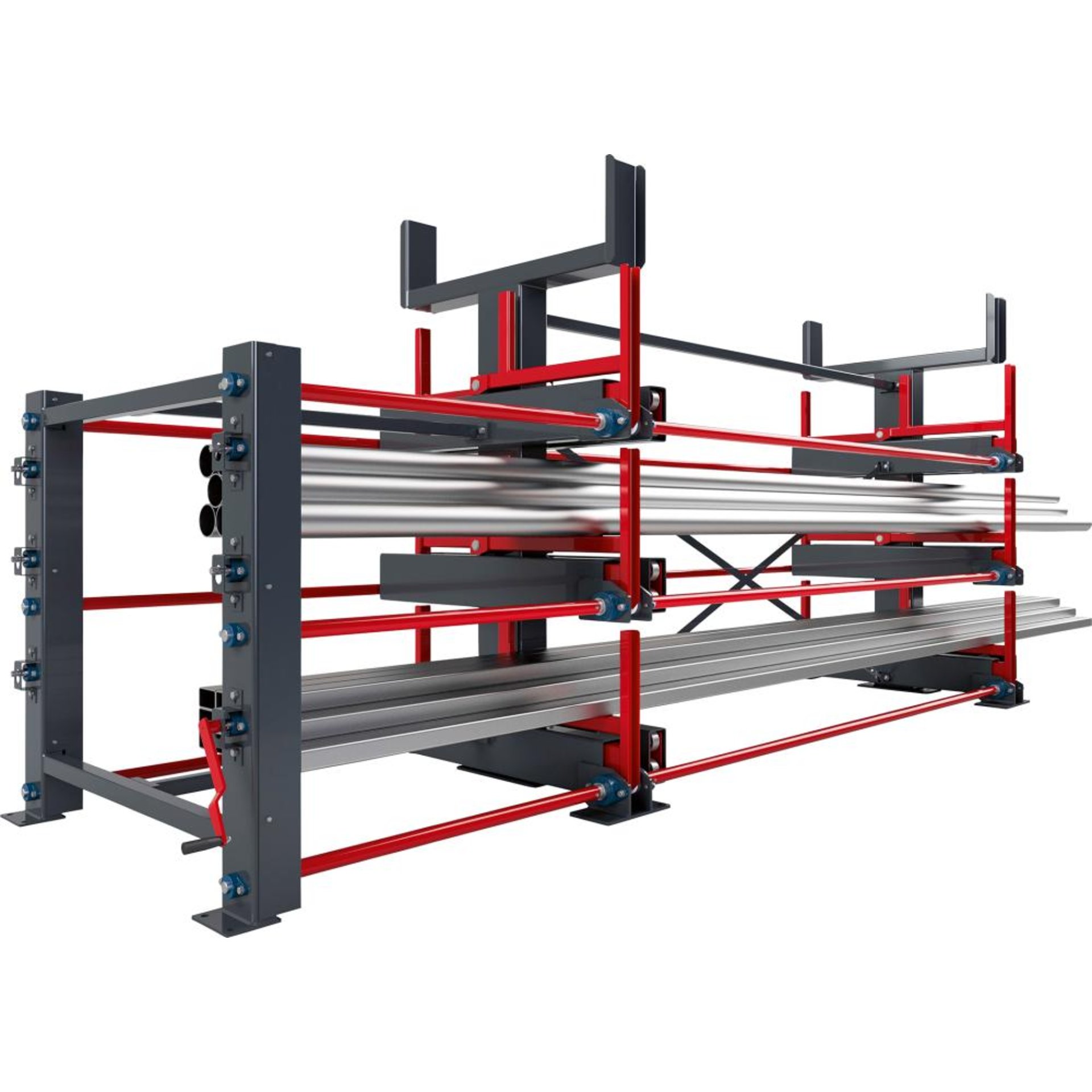 Schwerlast Ausrollregal 2-seitig Armlast 2600kg 3 Ebenen + Dachablage B5140xT1525xH2285mm