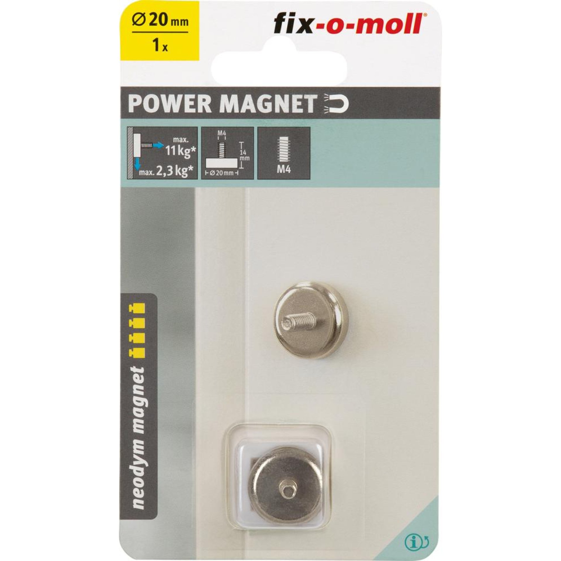 Topfmagnet Neo.Ø20,H14, m.Gewindeb.M4,sil Inhalt: 1