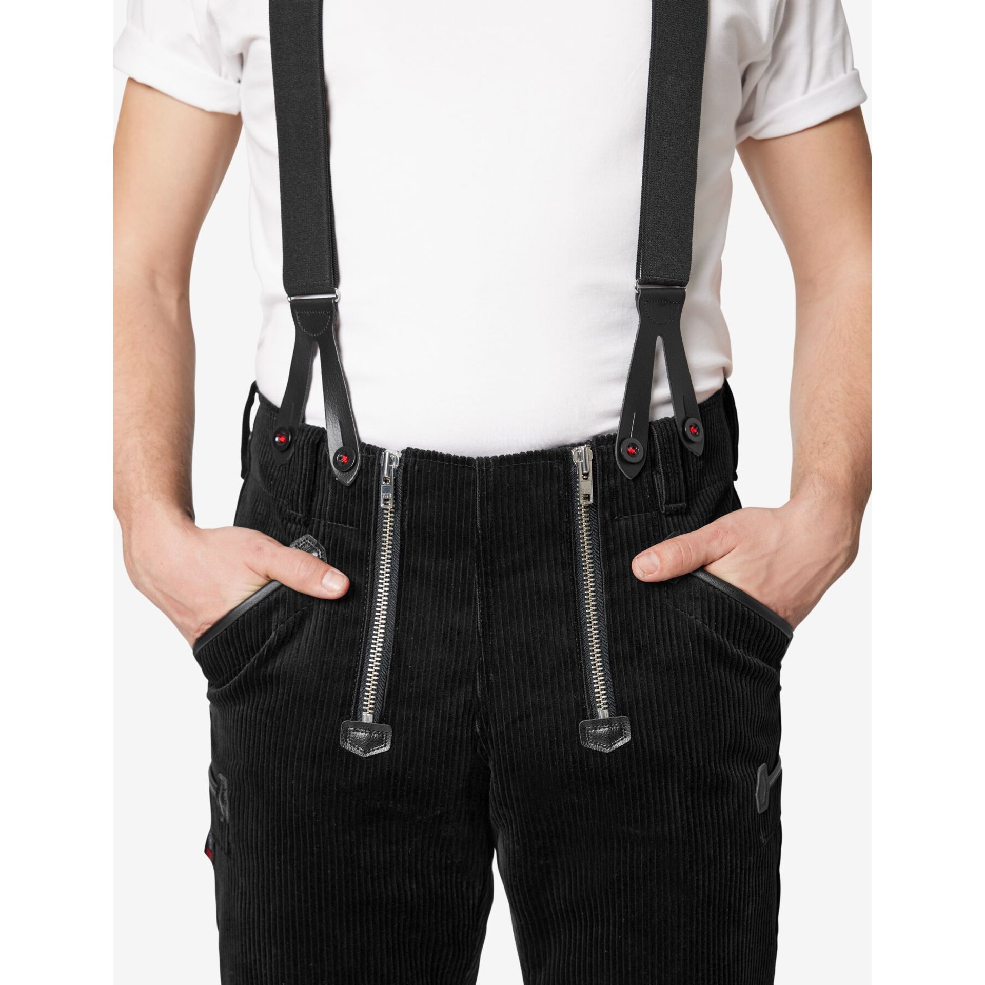 BODO Hosenträger Leder-Knopfpatte schwarz