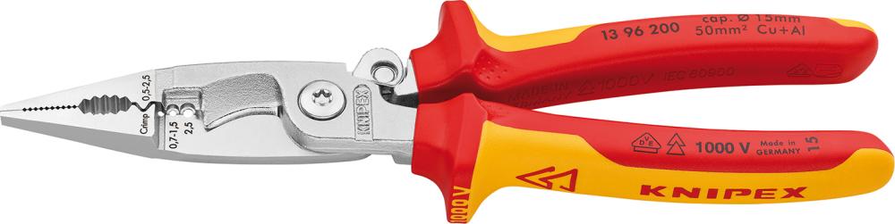 Knipex Elektroinstallationszangeverchromt VDE mit 2-Komponenten-Griffen 200mm