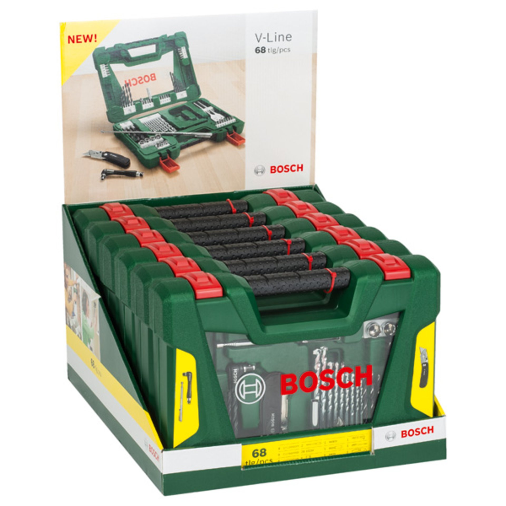 V-Line Box, Bohrer- und Bit-Set, 68-teilig, Klappmesser, Magnetstab, Winkelschr.