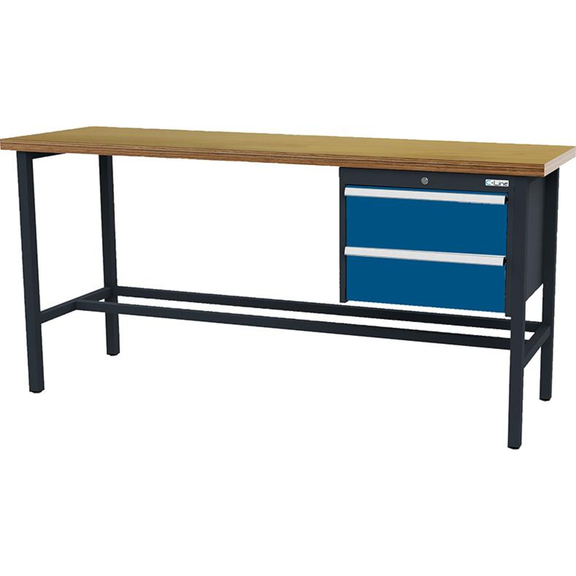 Arbeitstisch mit 2 Schubladen B2000xT600xH960 mm RAL 7016/5010 Buche MP