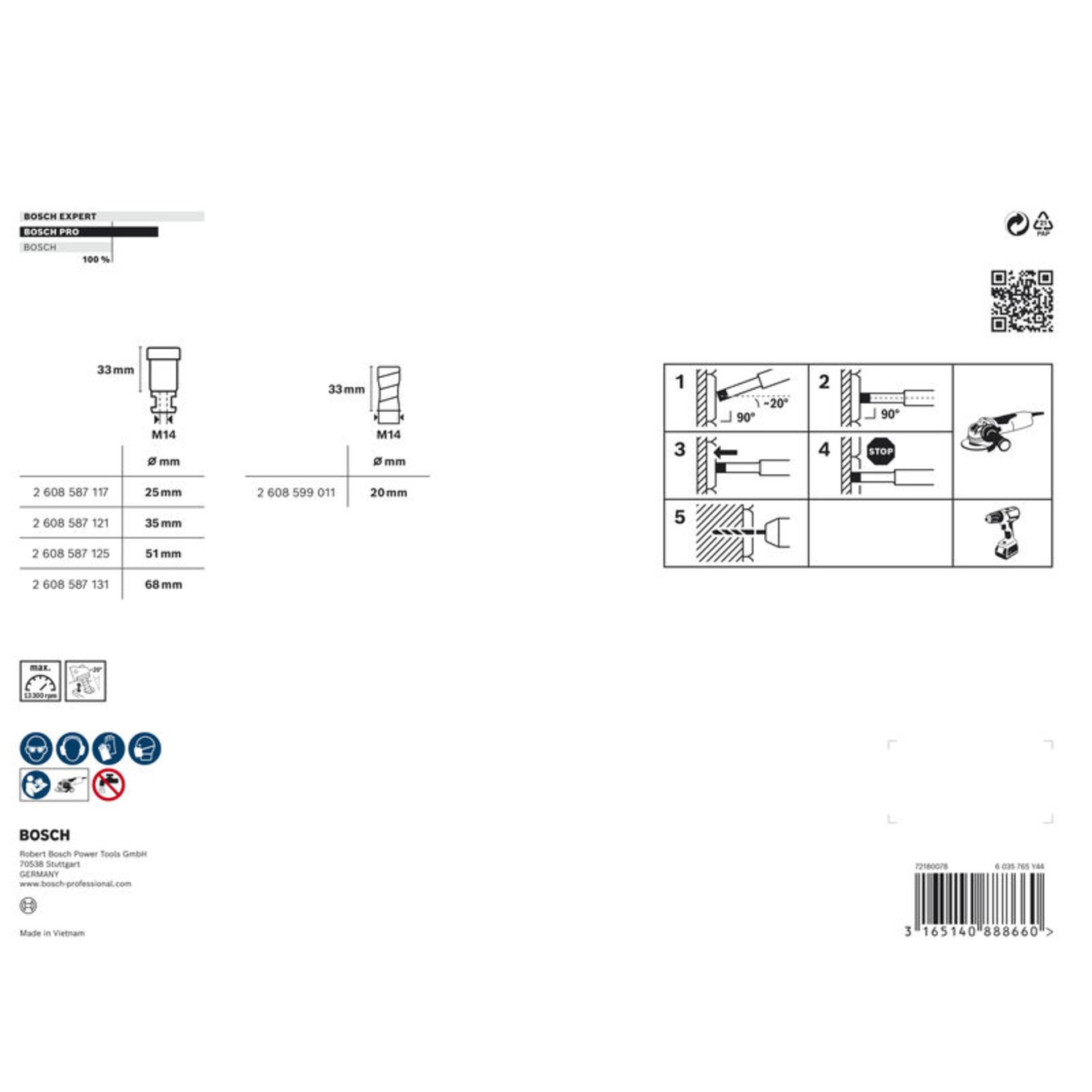 PRO Ceramic dry M14 Bohrkronen-Set, 68/51/35/25/20 x 33 mm, 5-tlg