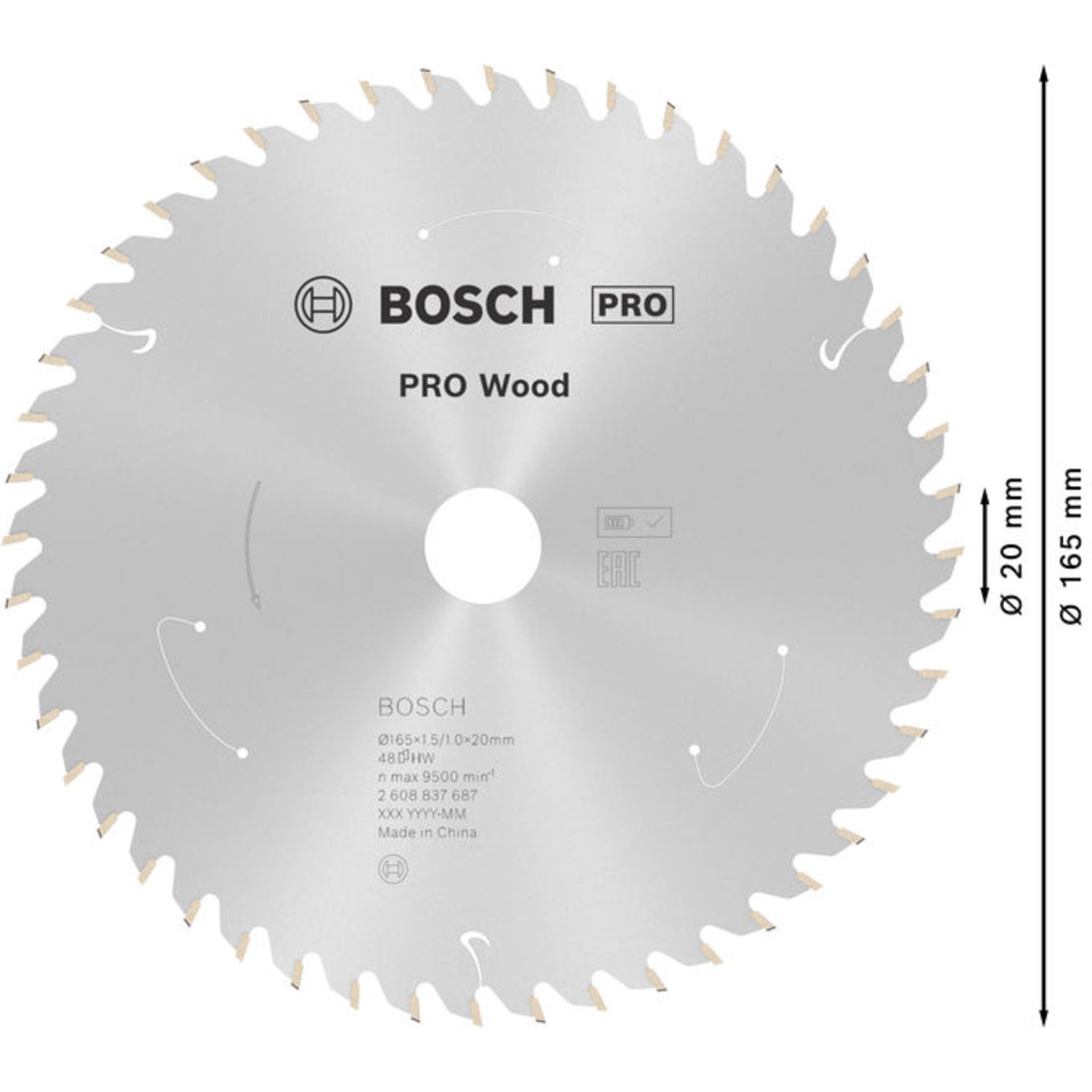 PRO Wood cordless Kreissägeblatt, 165 x 1,5 x 20 mm, T48