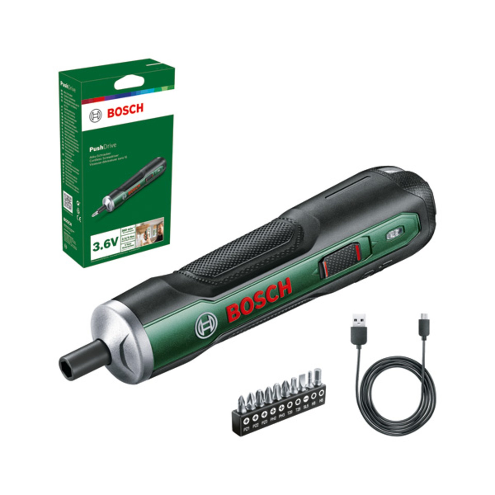 Akku-Schrauber PushDrive, 10x Standard-Schrauberbits
