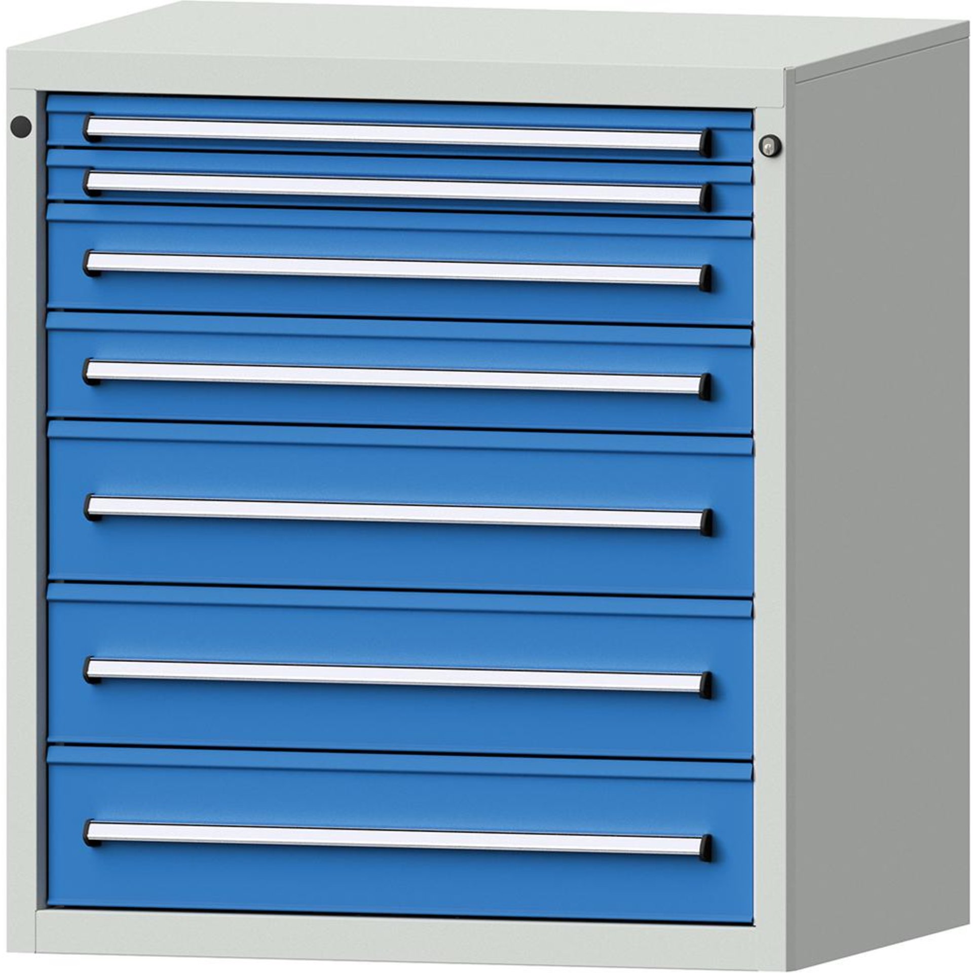 Format Schubladenschrank B910xT700xH1000mm RAL7035/5012 7 Schubladen 75kg