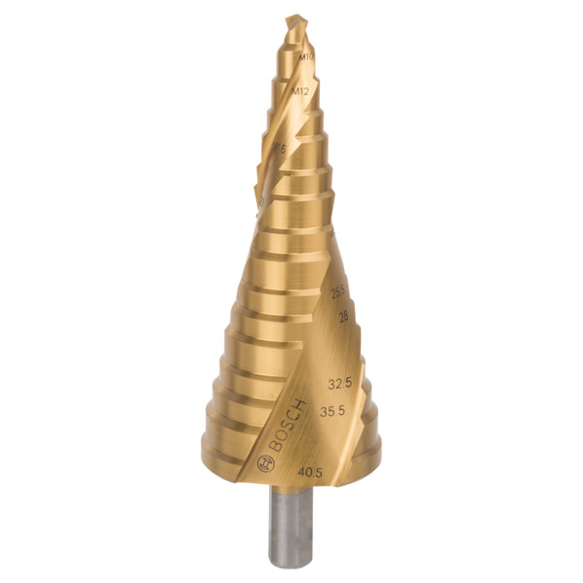 Stufenbohrer HSS-TiN, für Kabelverschr., M10 - M40, 10 mm, 125,5 mm, 12 Stufen