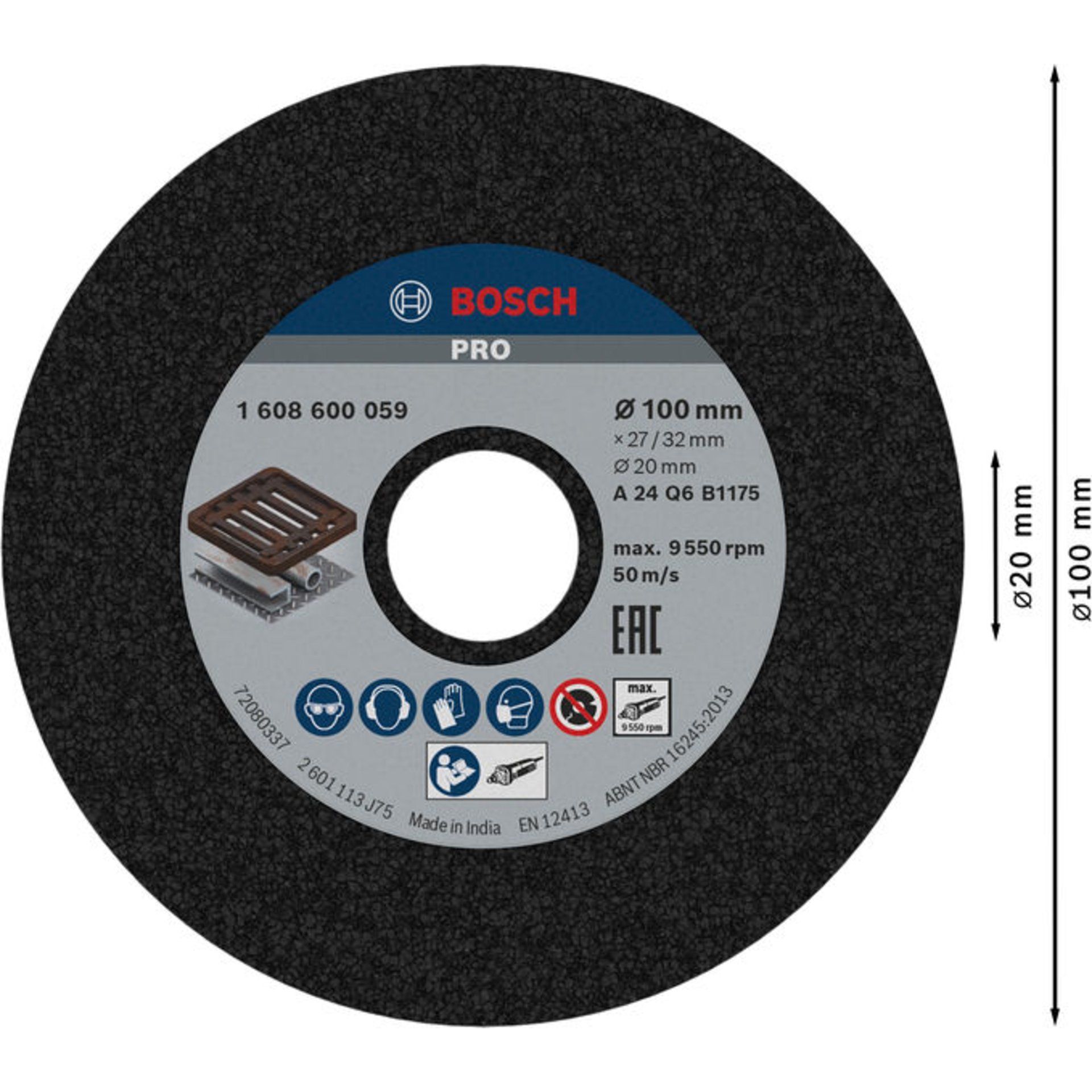 PRO Metal Schleifscheibe, 100 x 27 x 20 mm, K24