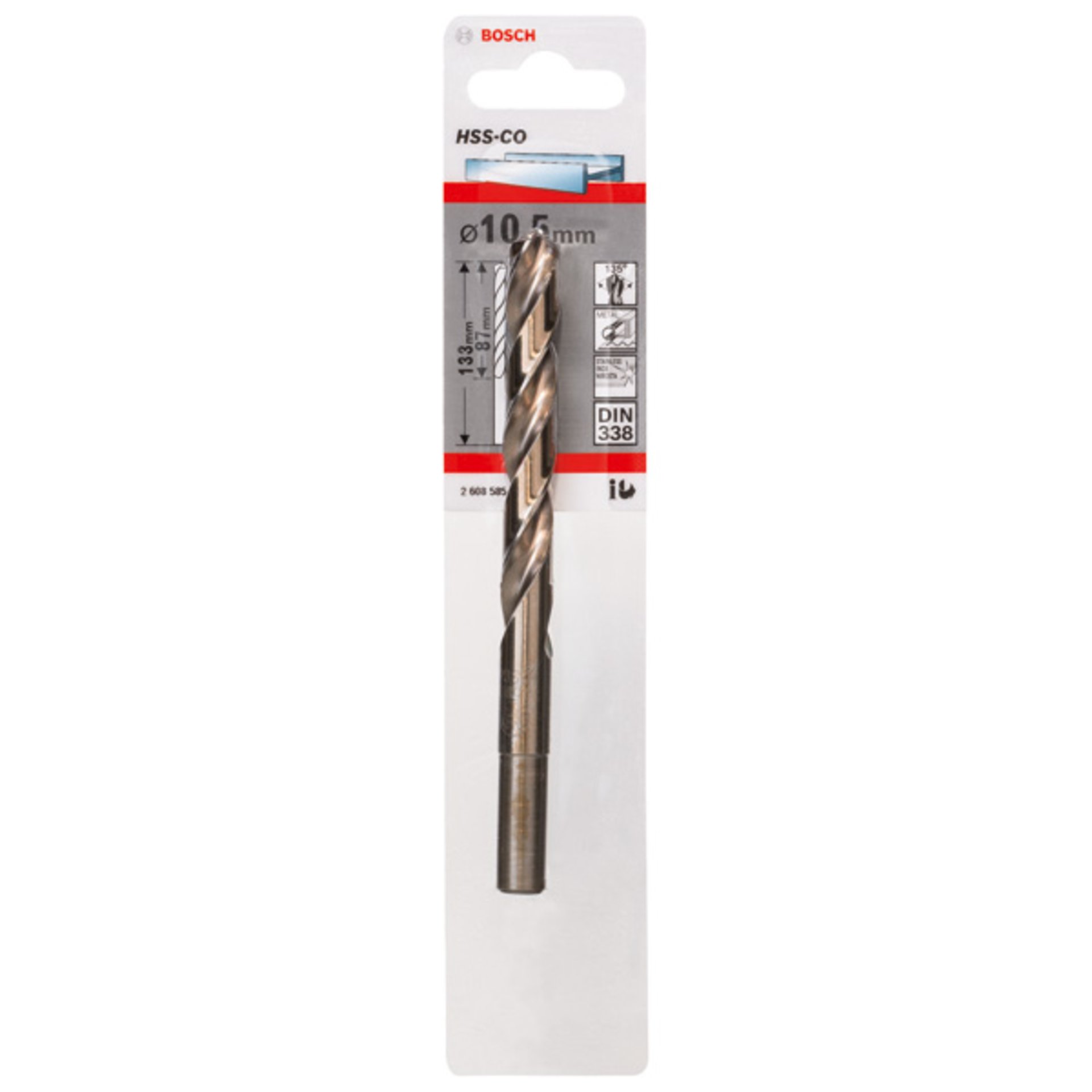 Metallbohrer HSS-Co, DIN 338, 10,5 x 87 x 133 mm, 1er-Pack