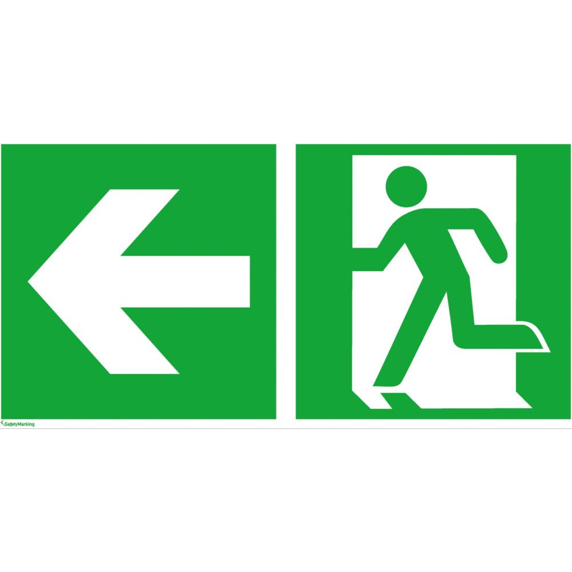 Fluchtwegschild Alu B300xH150 mm Notausgang links mit Pfeil links langnachleuchtend