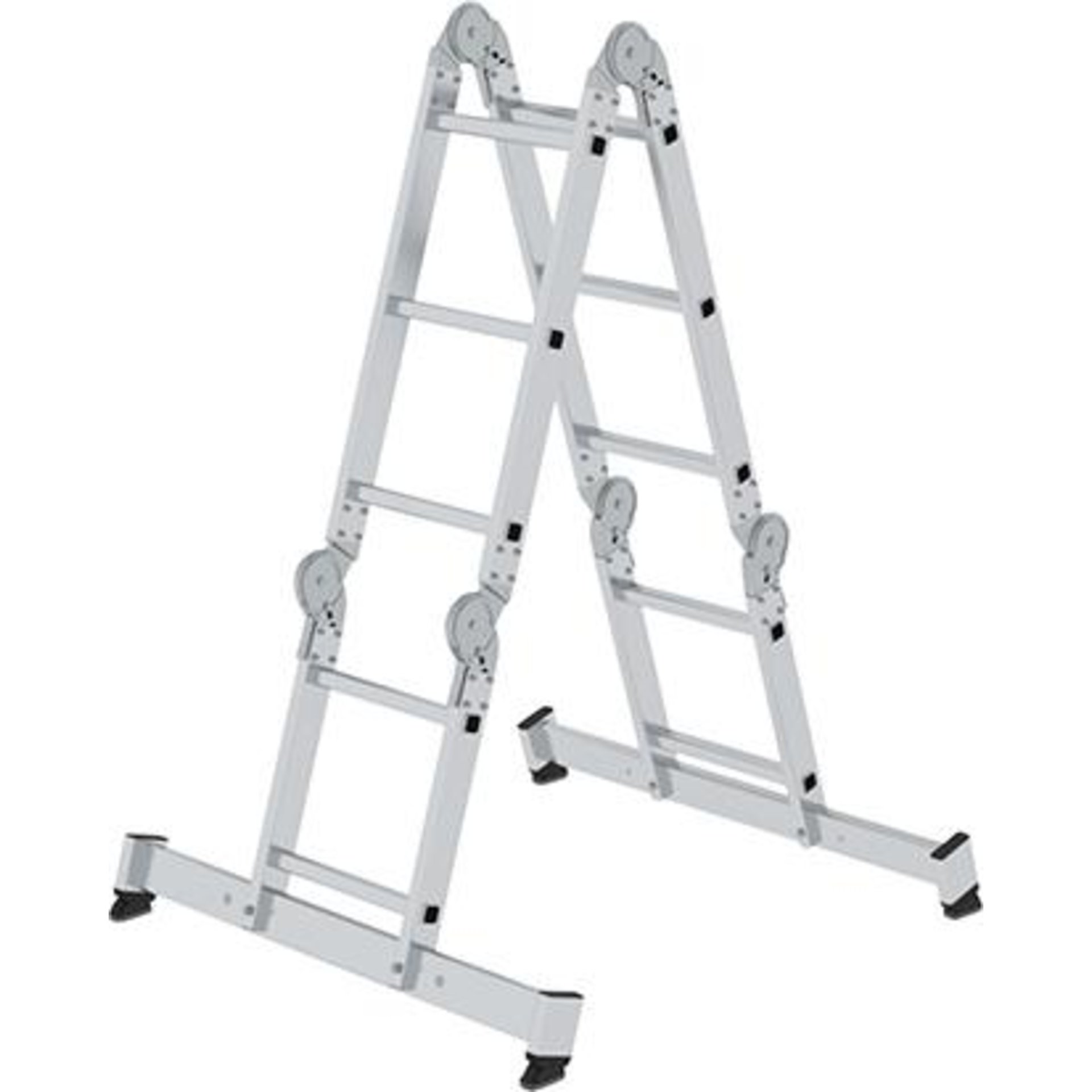 Aluminium-Vielzweckleiter, 4-teilig, mit nivello®-Traverse und Holzbelag
