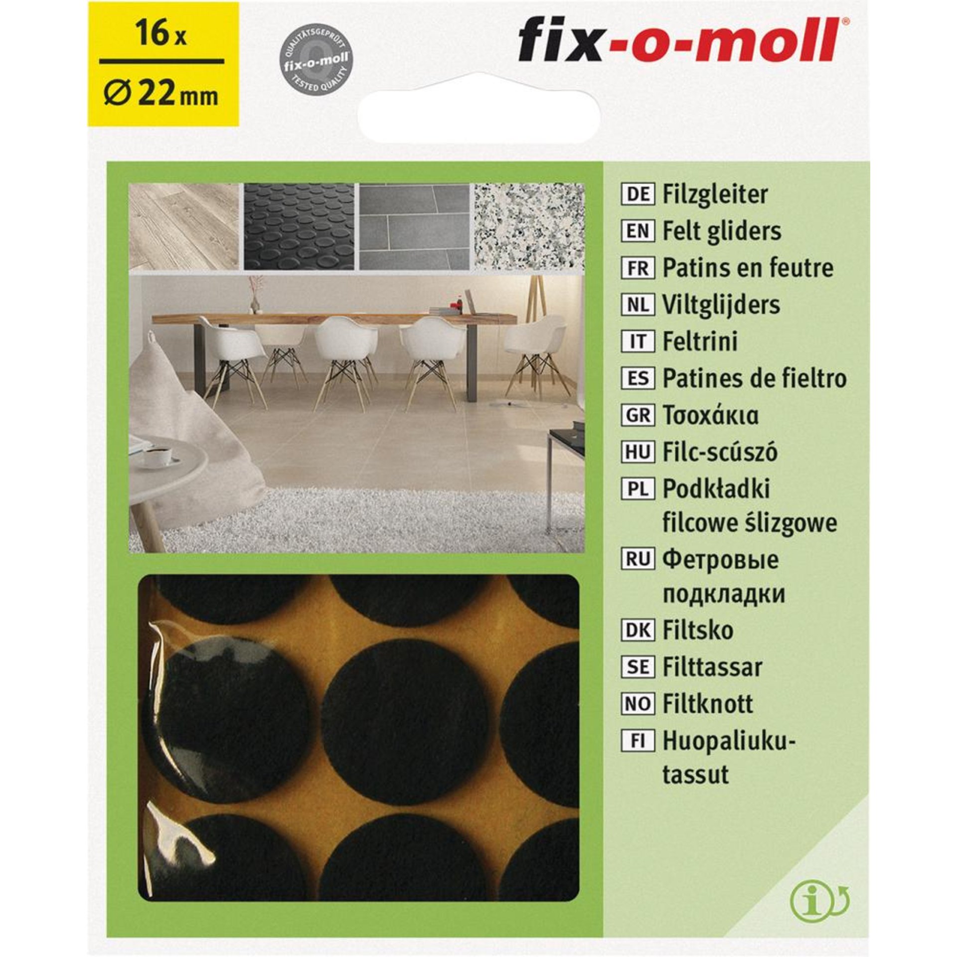 Filzgleiter klebend braun22mm Inh.16 St. fix-o-moll