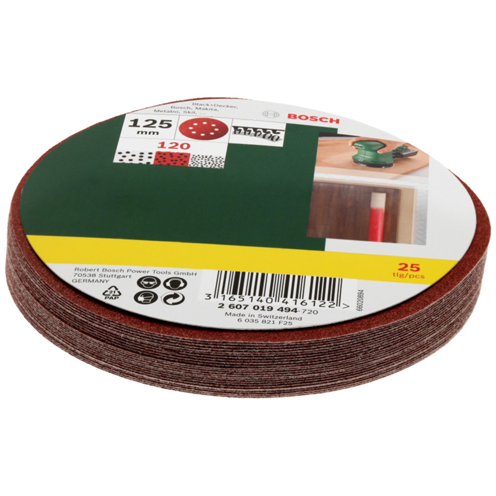 Schleifblatt-Set für Exzenterschleifer, 8 Löcher, 125 mm, K 120, 25er-Pack