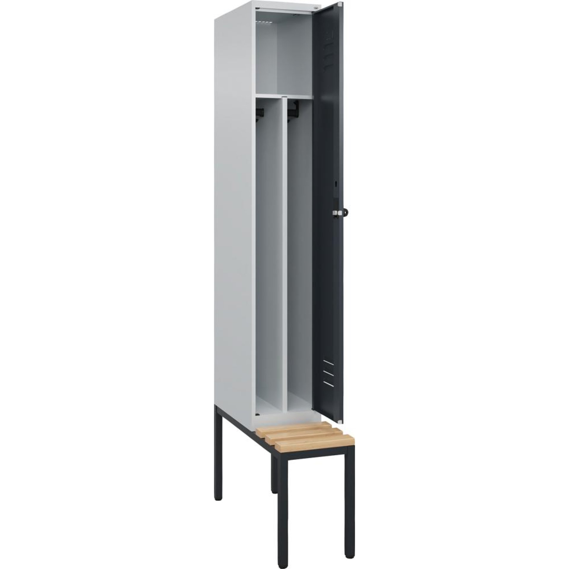 Gard.-Schrank TW CLASSIC B300xT500xH2120 mm RAL 7035/7016, 1 Abteil mit untergeb. Sitzbank