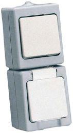 Kombination AP / FR Universalschalter mit Schutzkontakt-Steckdose grau/weiss Kombination AP / FR Universalschalter mit Schutzkontakt-Steckdose grau/weiss