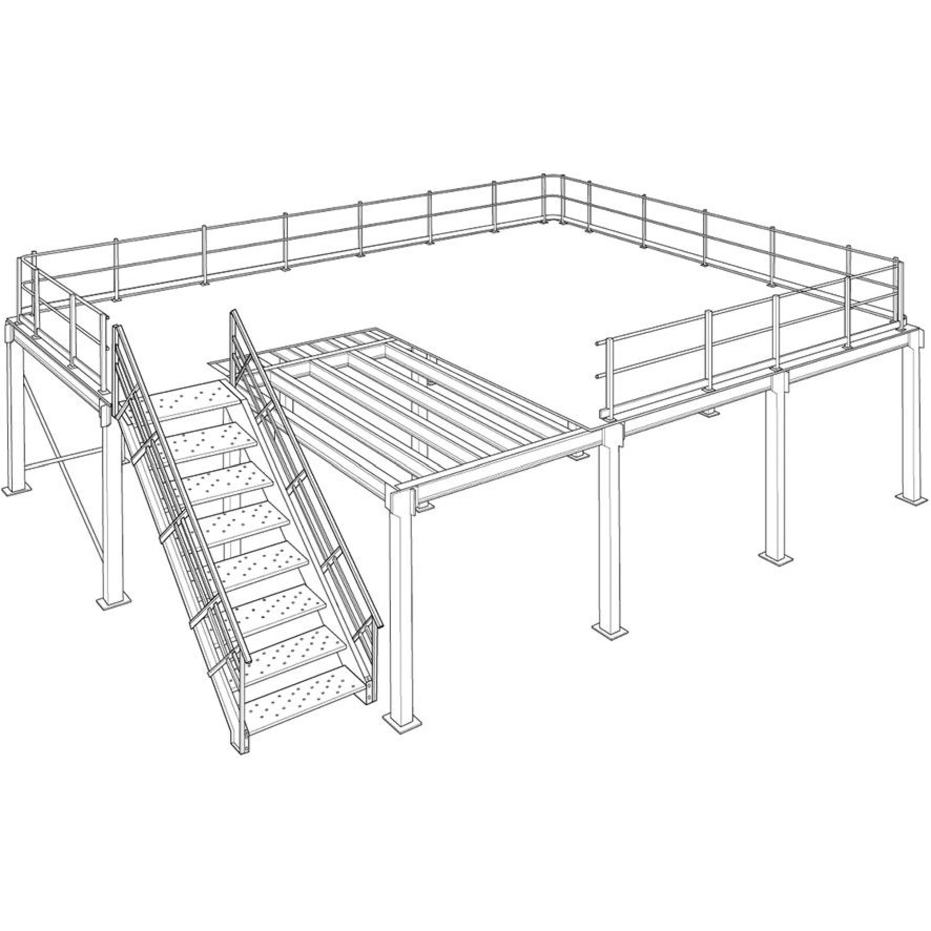 Lagerbühne Mezzastair B4000 x T4000 x H3000mm Traglast 350kg/m2 mit Treppe und Geländer