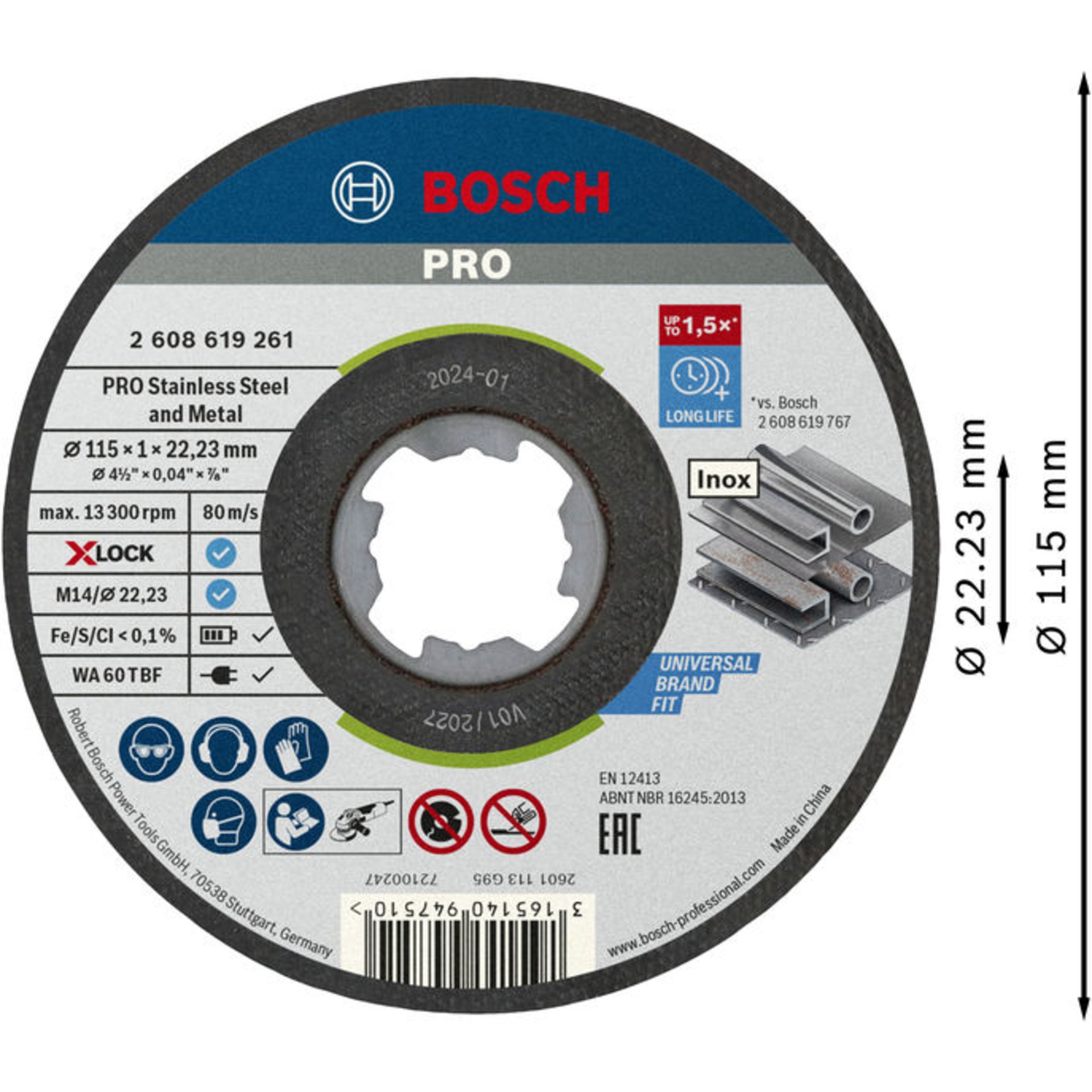 PRO Stainless Steel and Metal X-Lock Trennscheibe, 115 x 1 x 22.23 mm, gerade