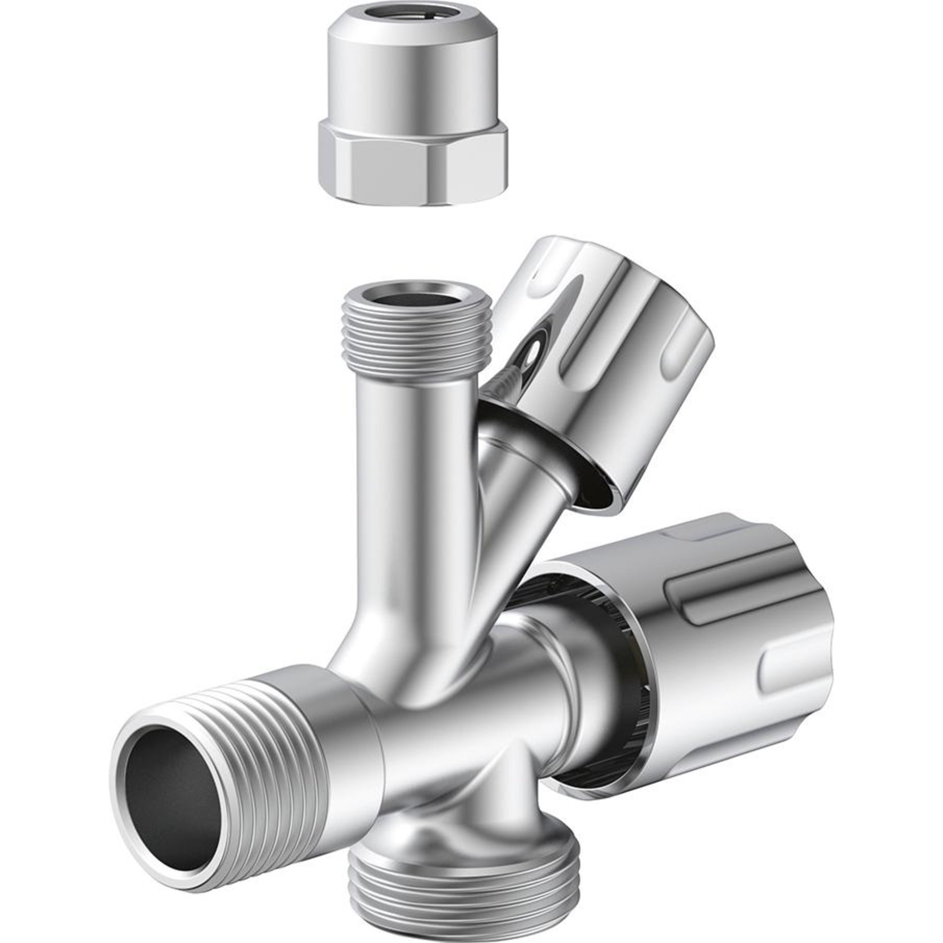 Geräte-Eckventil, 1/2"AG , x 3/4"AG x 3/8"AG x 10 mmQ
