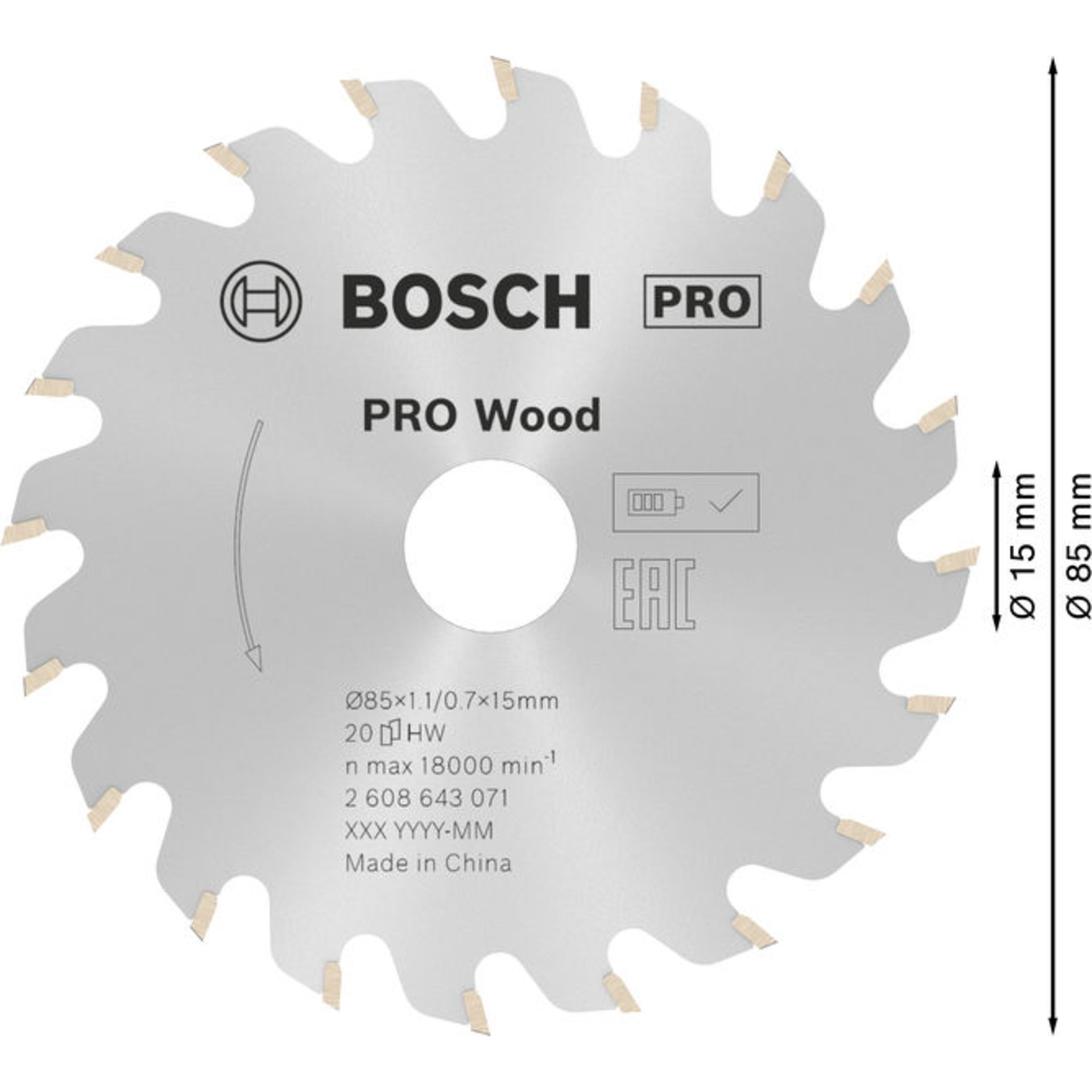 PRO Wood Kreissägeblatt, 85 x 1.1 x 15 mm