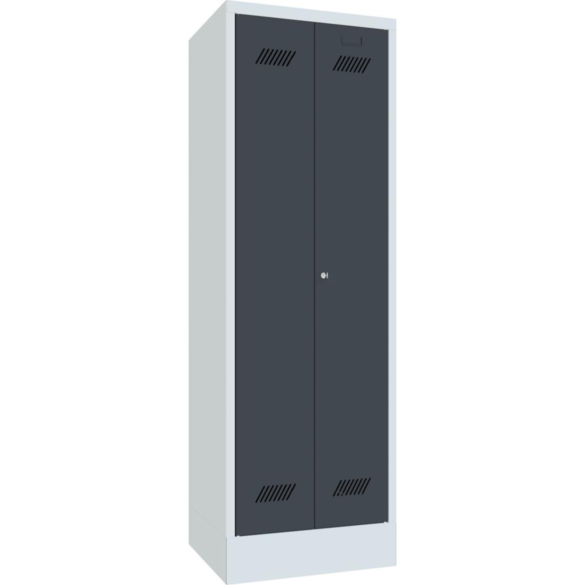 Putzmittelschrank verk. Trennwand, 4 Böden auf Sockel RAL 7035/7016 B600xT500xH1850mm