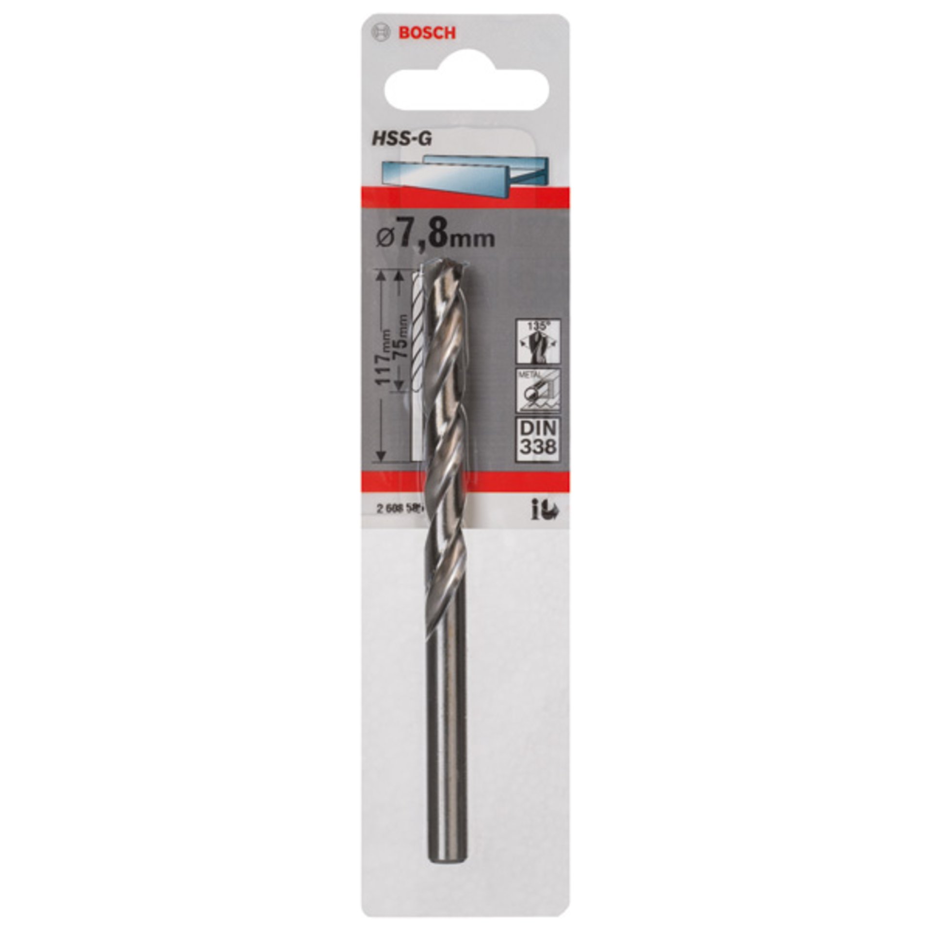 Metallbohrer HSS-G, DIN 338, 7,8 x 75 x 117 mm, 1er-Pack