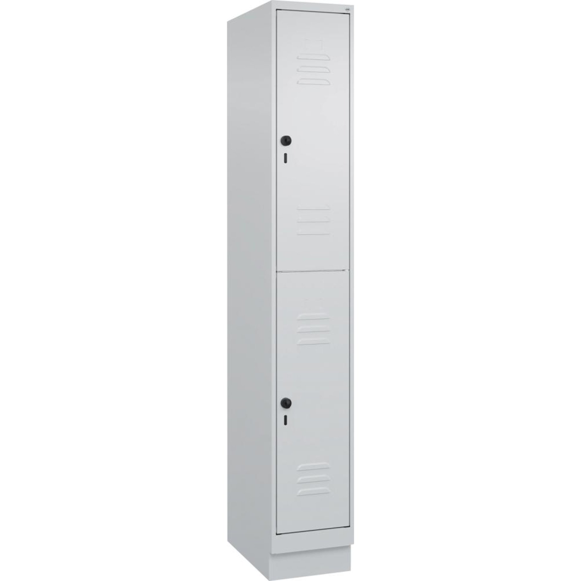 Doppelst. Schrank CLASSICB300xT500xH1950 mm RAL 7035/7035, 1x2Abteilemit 100 mm hohem Sockel