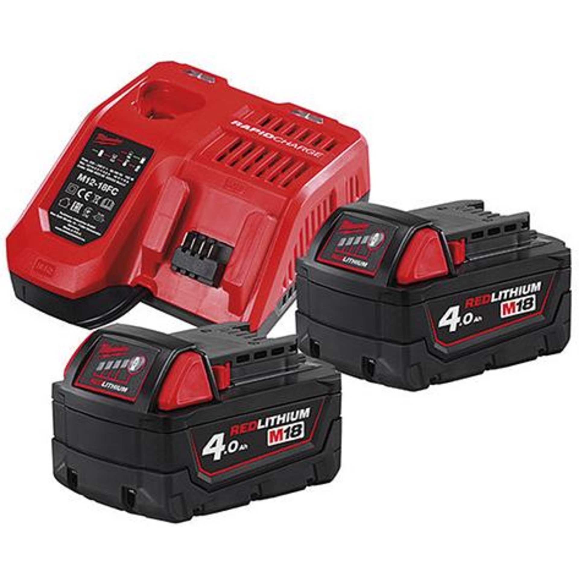 Akku-Starter-Set M18NRG-402 Milwaukee 2x18,0 V 4,0 Ah Ladegerät M12-18FC Karton