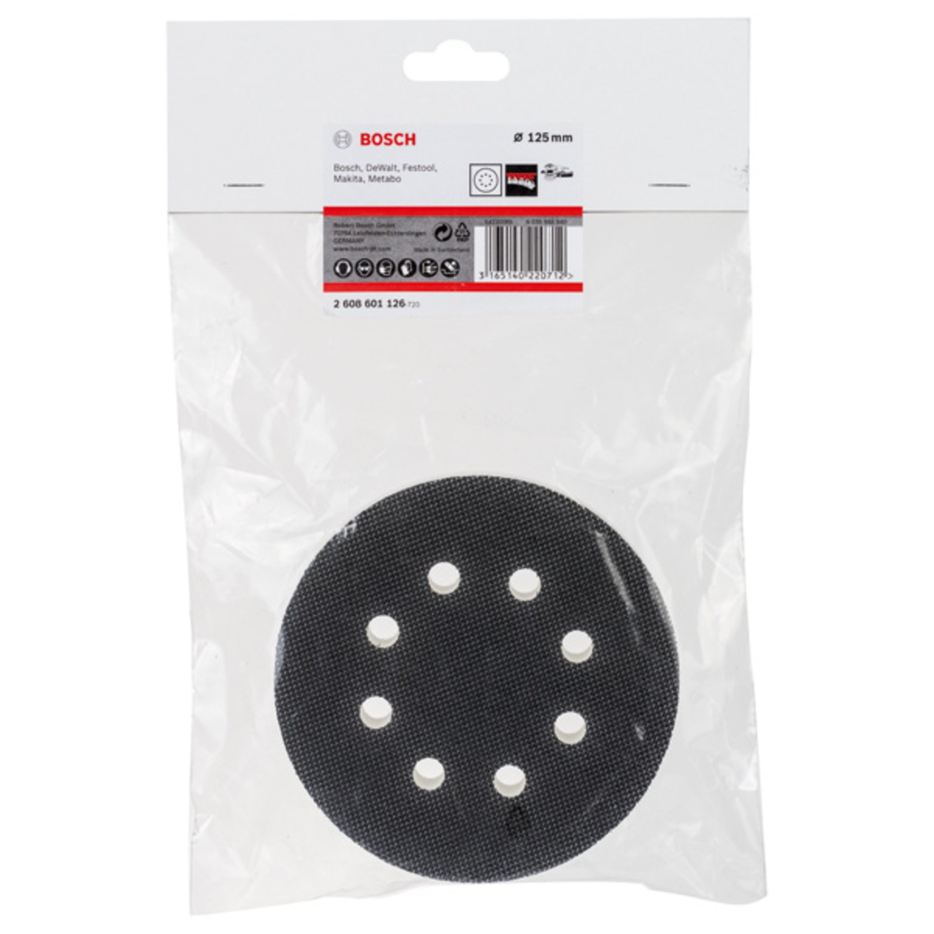 Adapter, gelocht, Durchmesser 125, für Schwingschleifer