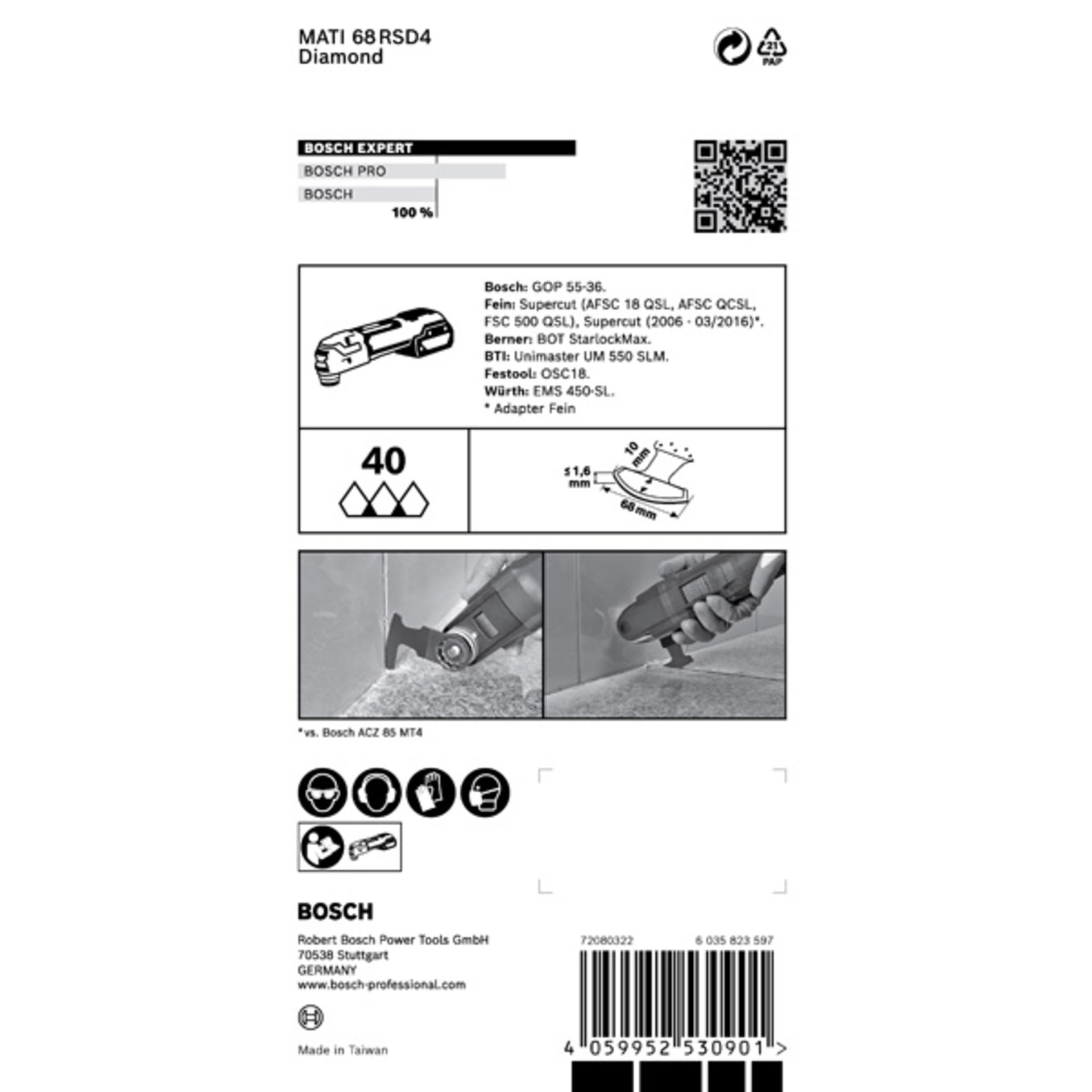 EXPERT Corner Blade MATI 68 RD4 Blatt für Multifunktionswerkzeuge, 68 x 10 mm