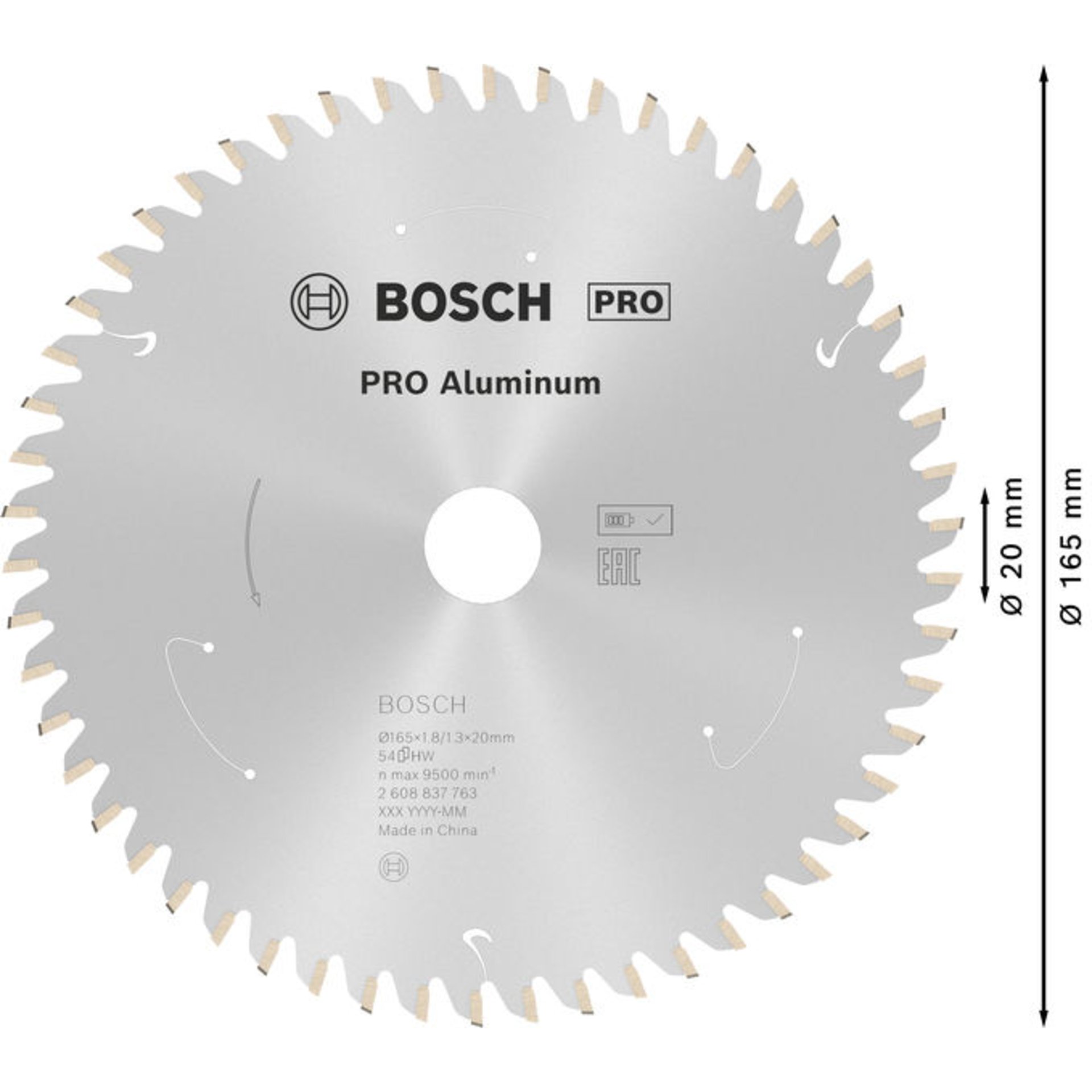 PRO Aluminium cordless Kreissägeblatt, 165 x 1,8 x 20 mm